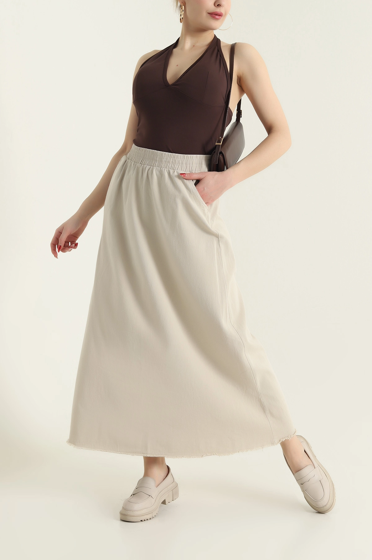 Taş Beli Lastikli Gabardin Kadın Etek 428739