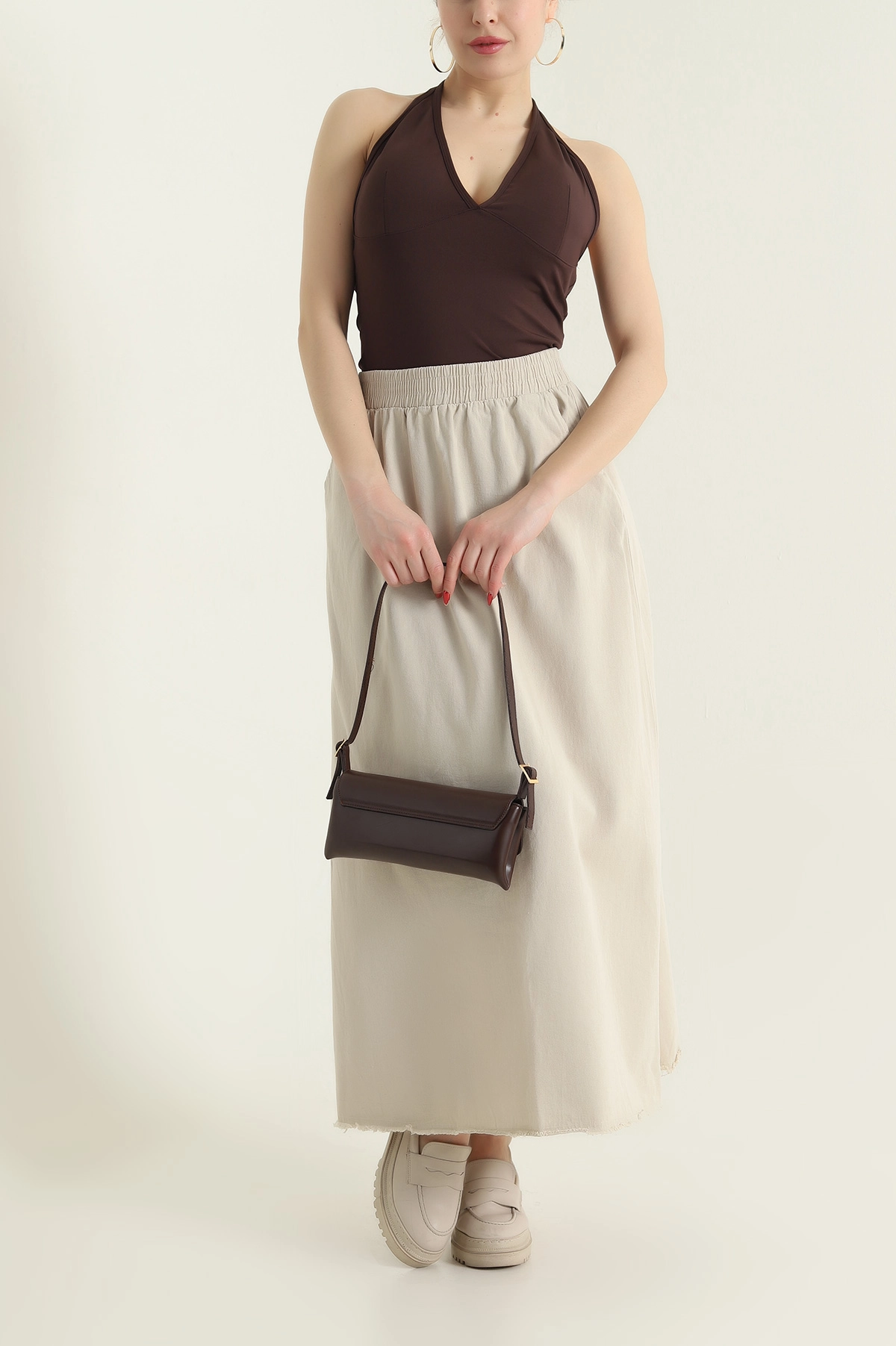 Taş Beli Lastikli Gabardin Kadın Etek 428739