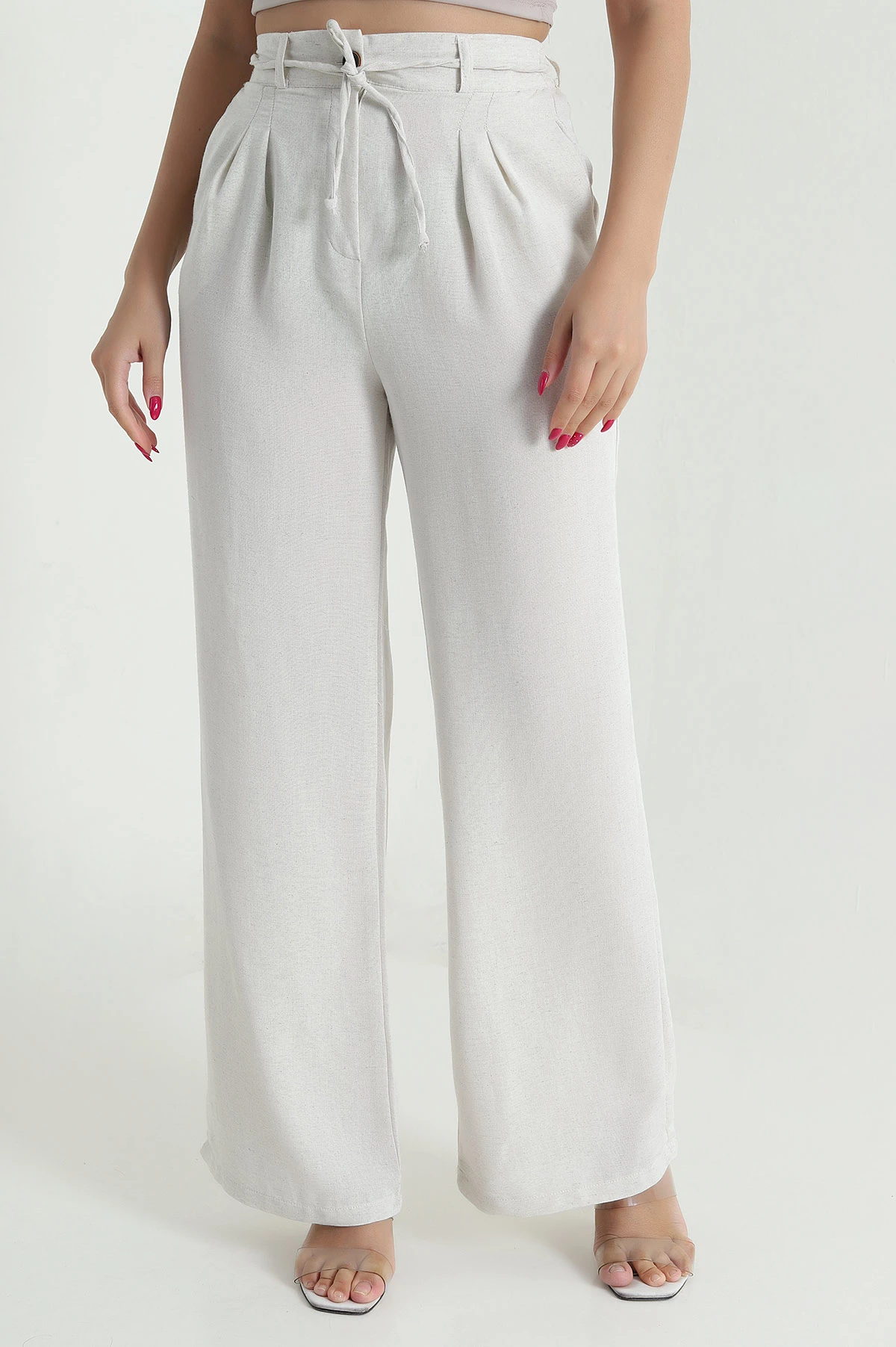 Taş Beli Lastikli İpli Keten Kadın Pantolon 477862