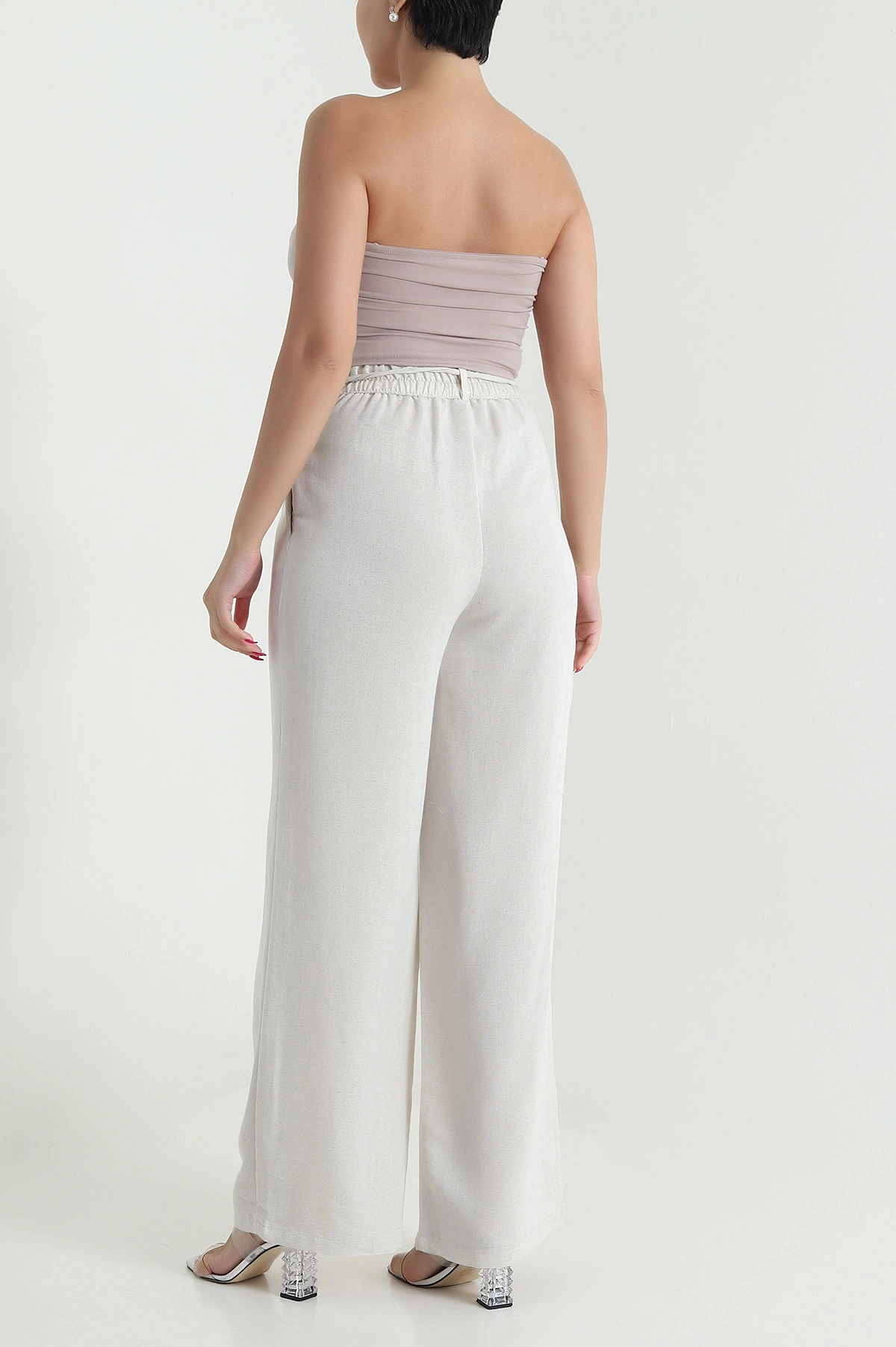 Taş Beli Lastikli İpli Keten Kadın Pantolon 477862