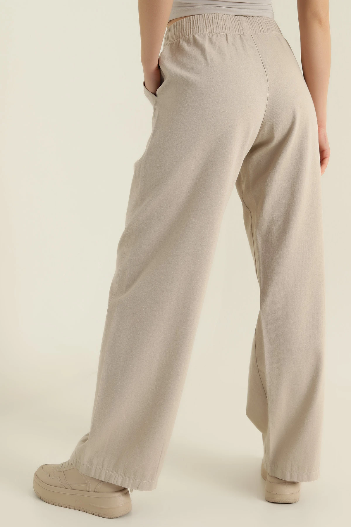 Taş Beli Lastikli Kadın Gabardin Pantolon 422488