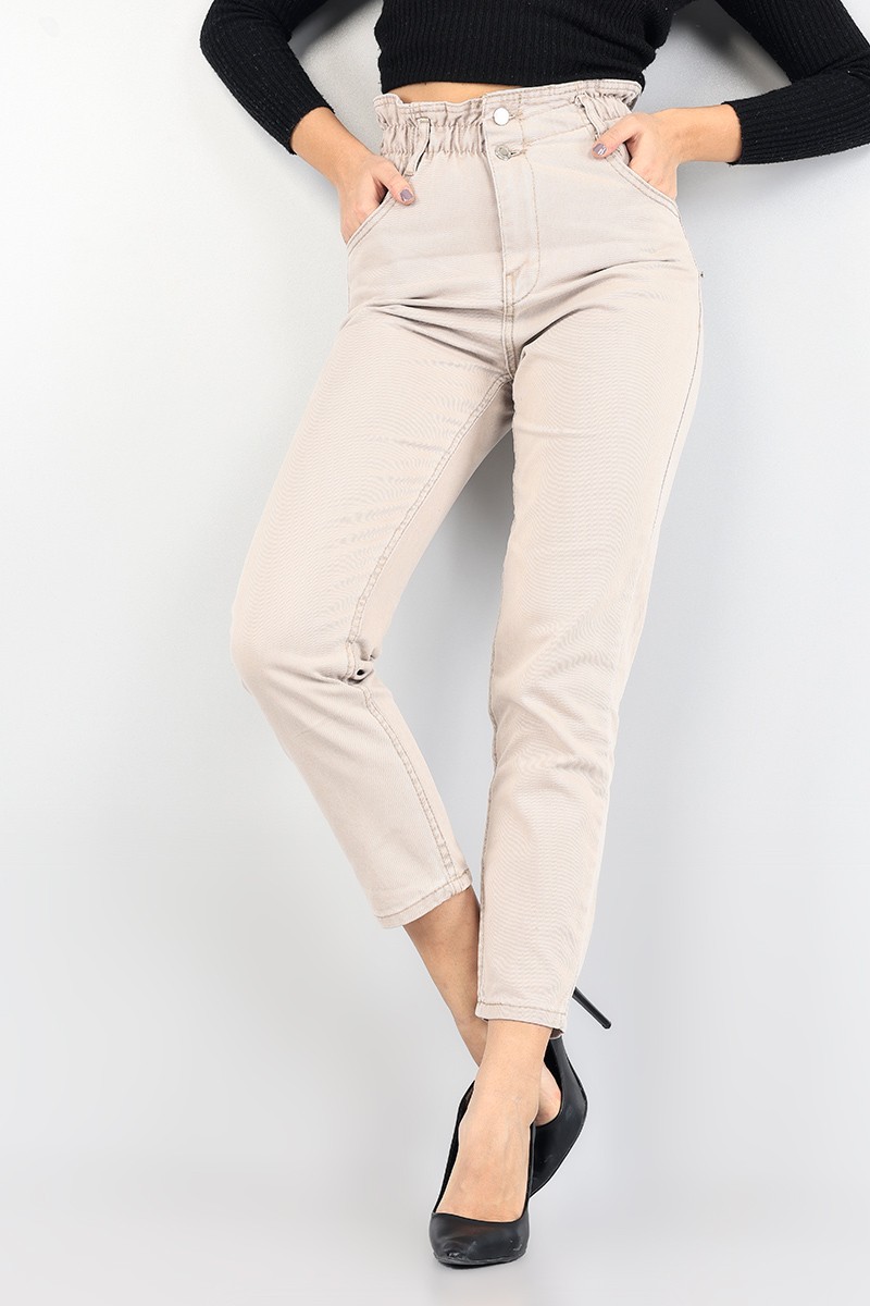 Taş Beli Lastikli Mom Bayan Kot Pantolon 88608