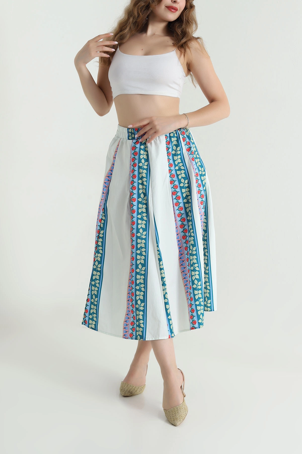 Taş Beli Lastikli Poplin Dokuma Kadın Etek 479861