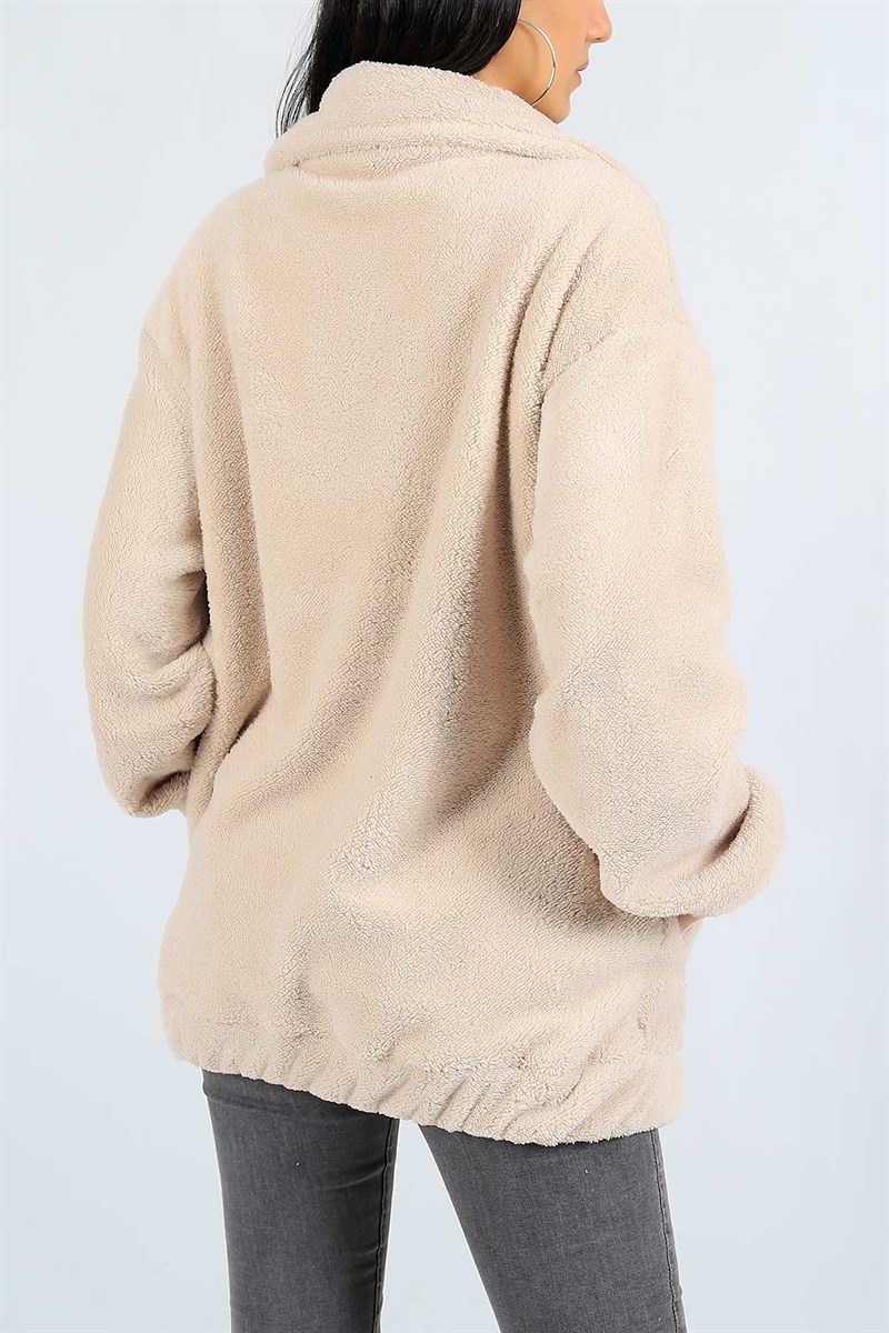 Taş Boydan Fermuarlı Yumoş Hırka 23275B