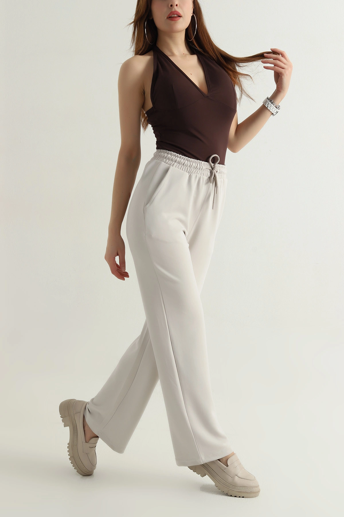 Taş Cepli Bel Lastikli Modal Kadın Pantolon 412535
