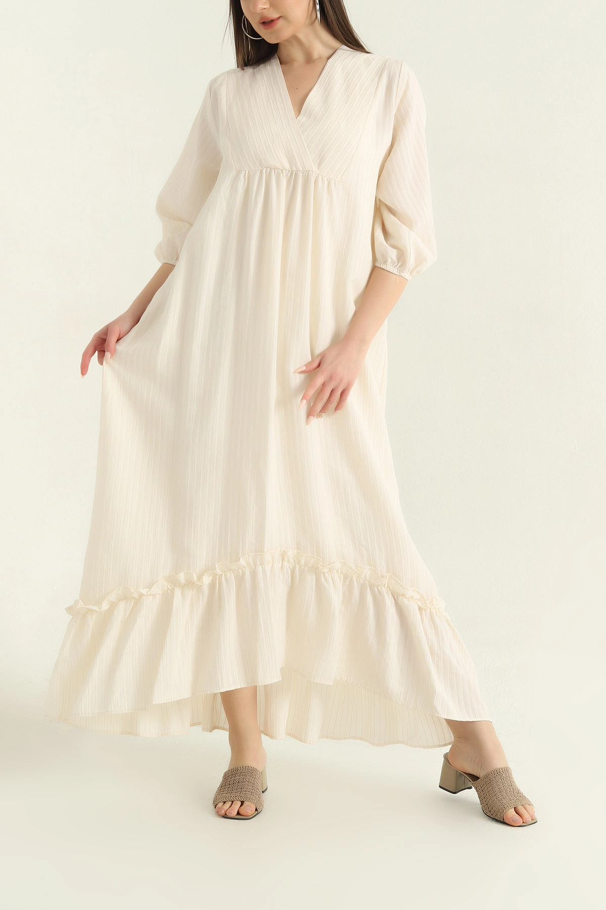 Taş Çizgili Oversize Dokuma Kadın Elbise 355265