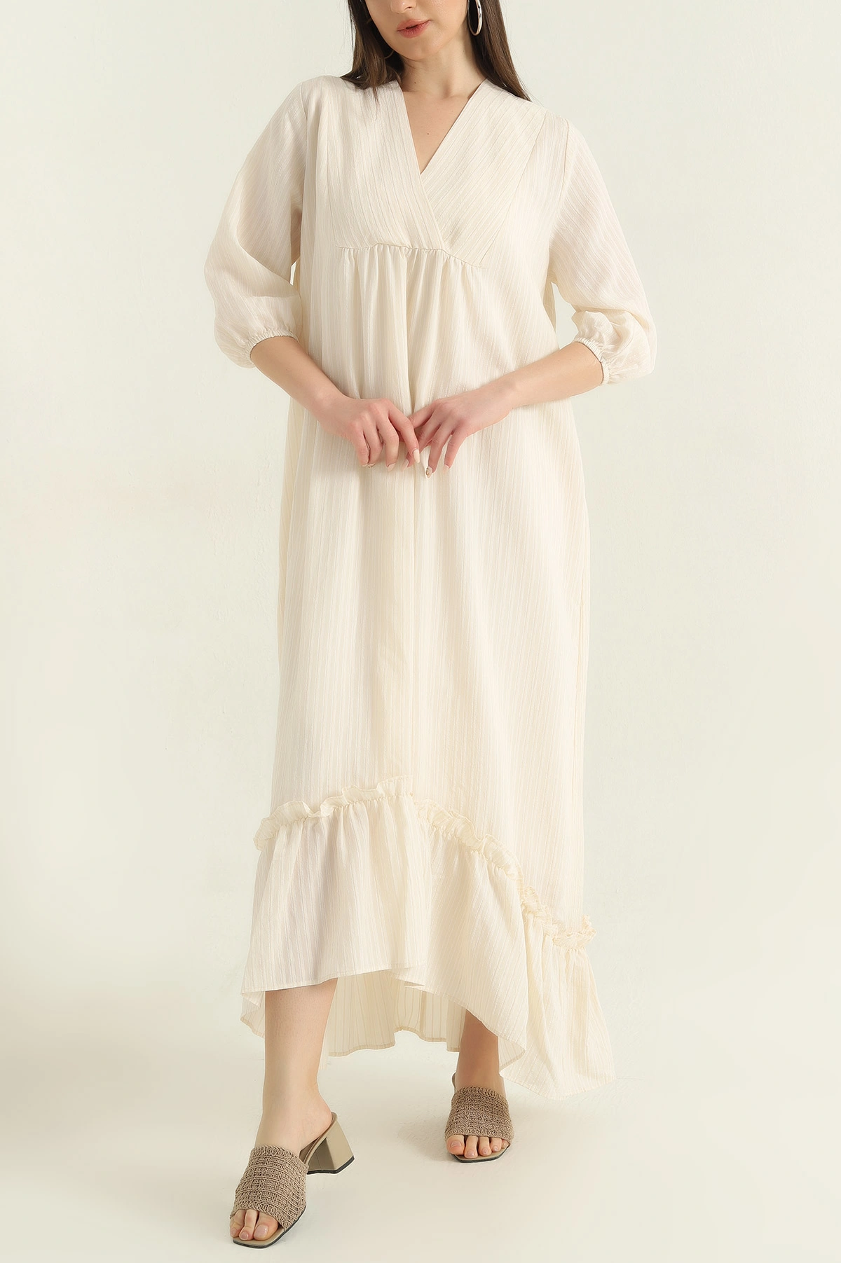 Taş Çizgili Oversize Dokuma Kadın Elbise 355265