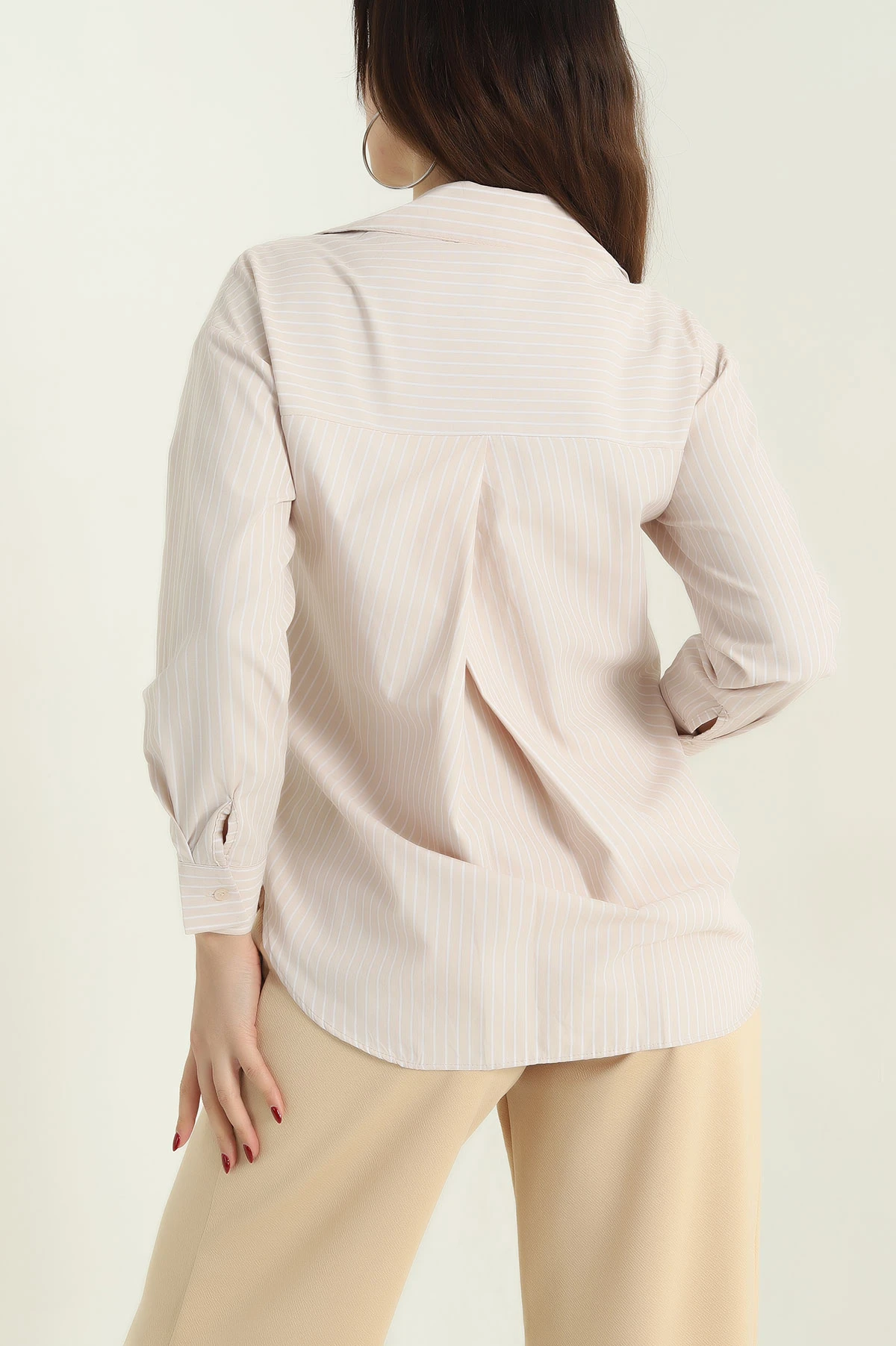 Taş Çizgili Oversize Poplin Kumaş Gömlek 336469