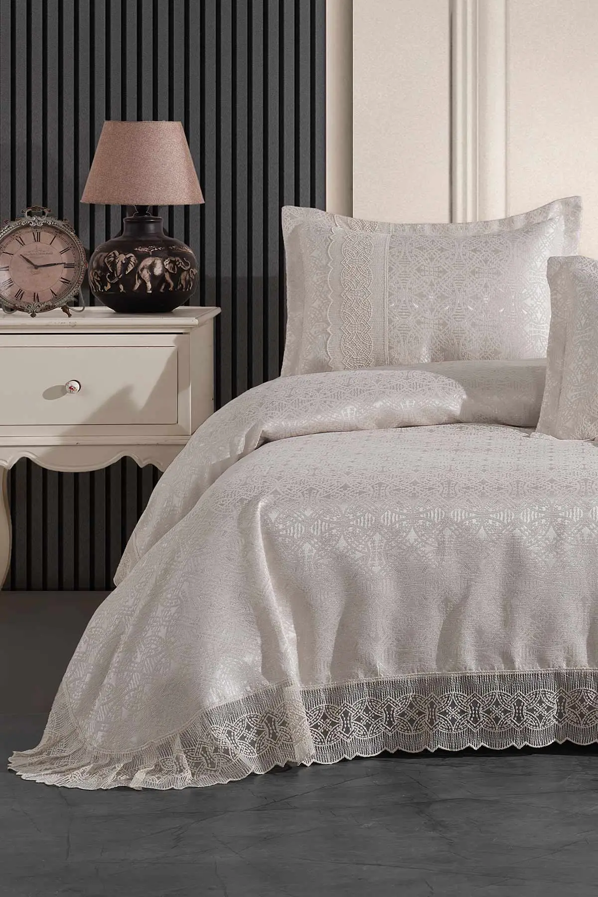 Taş 240x260 Dantelli Çift Kişilik Gelin Seti Yatak Örtüsü 282647