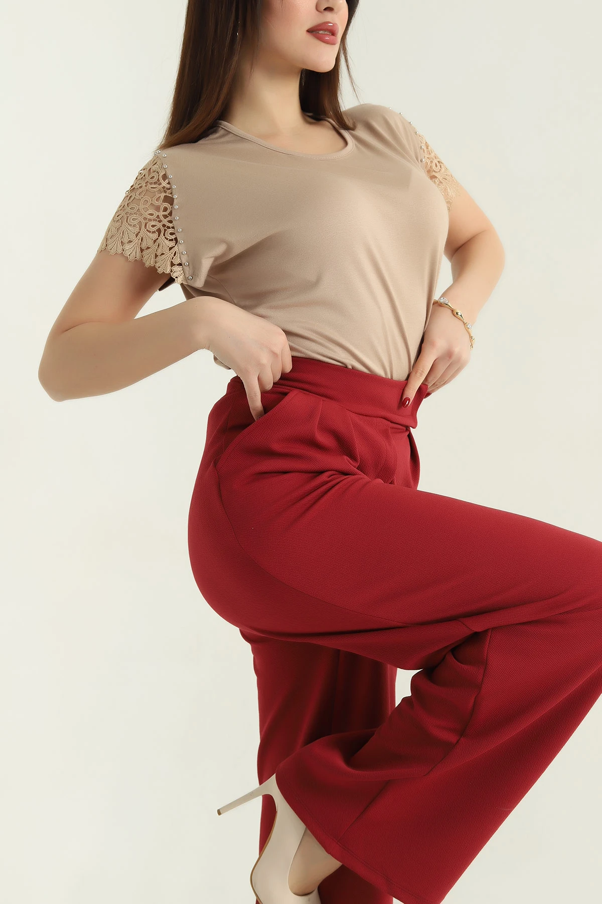 Taş Dantelli İncili Kol Viskon Bluz 336419