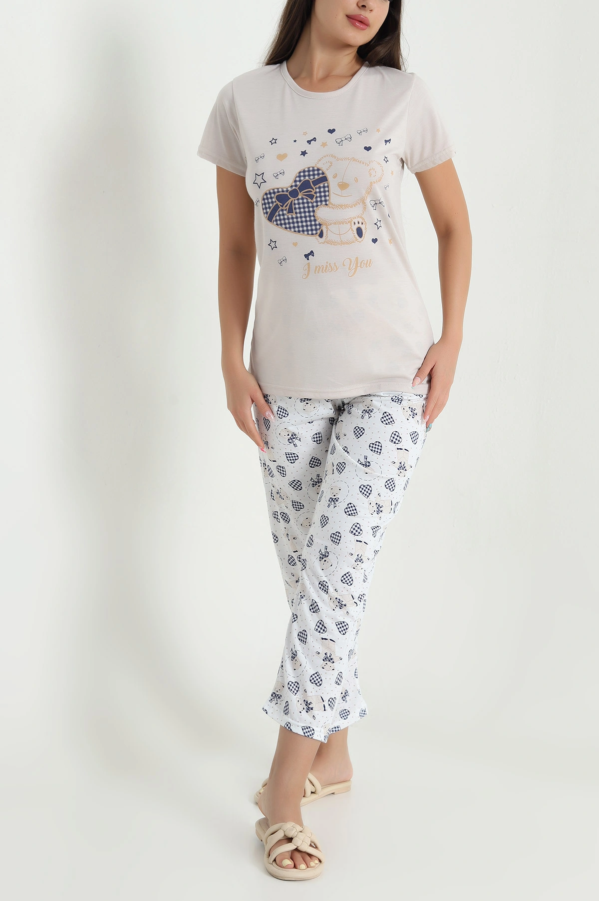 Taş Desenli Viskon Kadın Pijama Takımı 466625