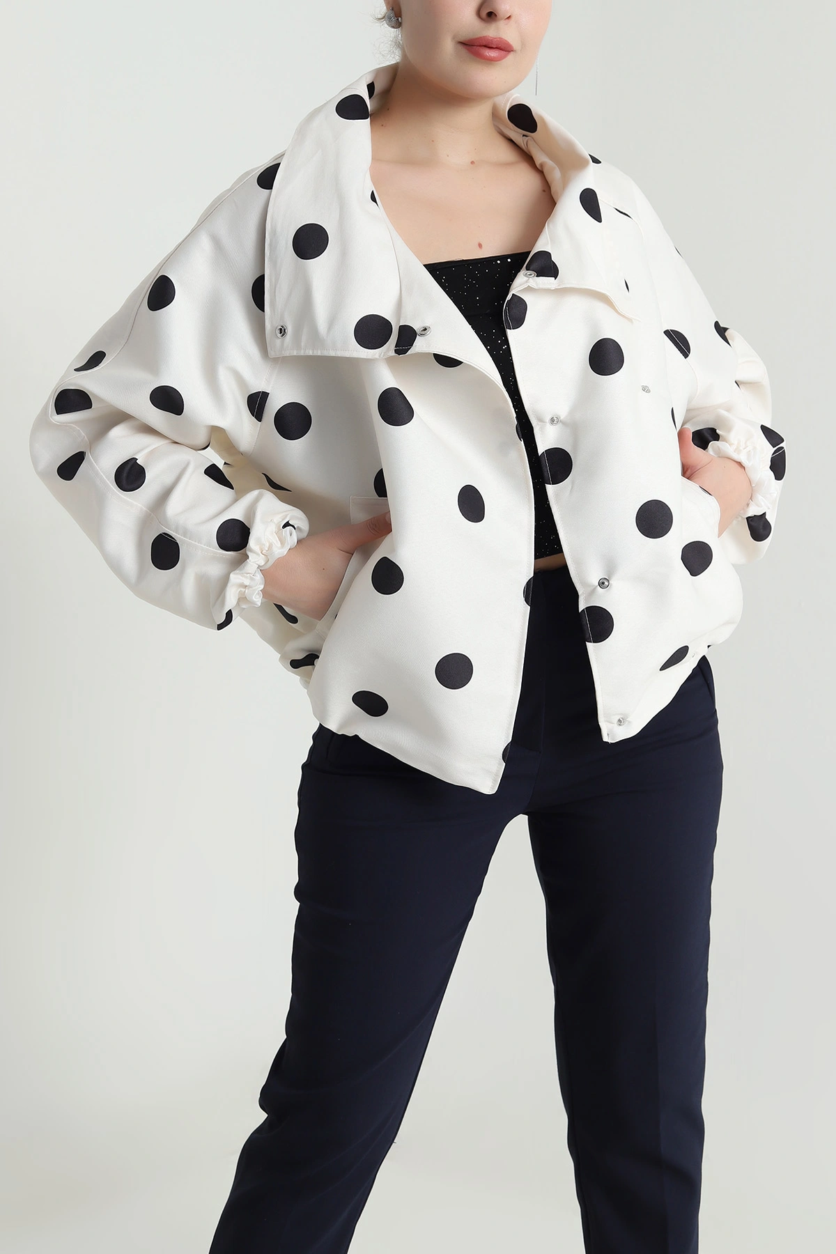 Taş Diagonel Puantiyeli Bomber Kadın Ceket 493814
