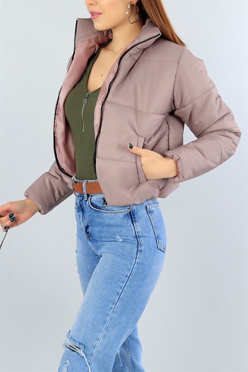 Taş Dolumlu Bayan Crop Şişme Mont 46622