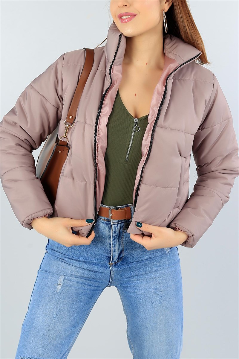 Taş Dolumlu Bayan Crop Şişme Mont 46622