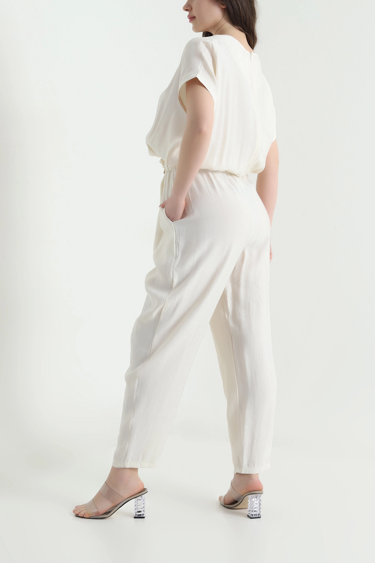 Taş Fermuarlı Bel Lastikli Tencel Kadın Tulum 452634