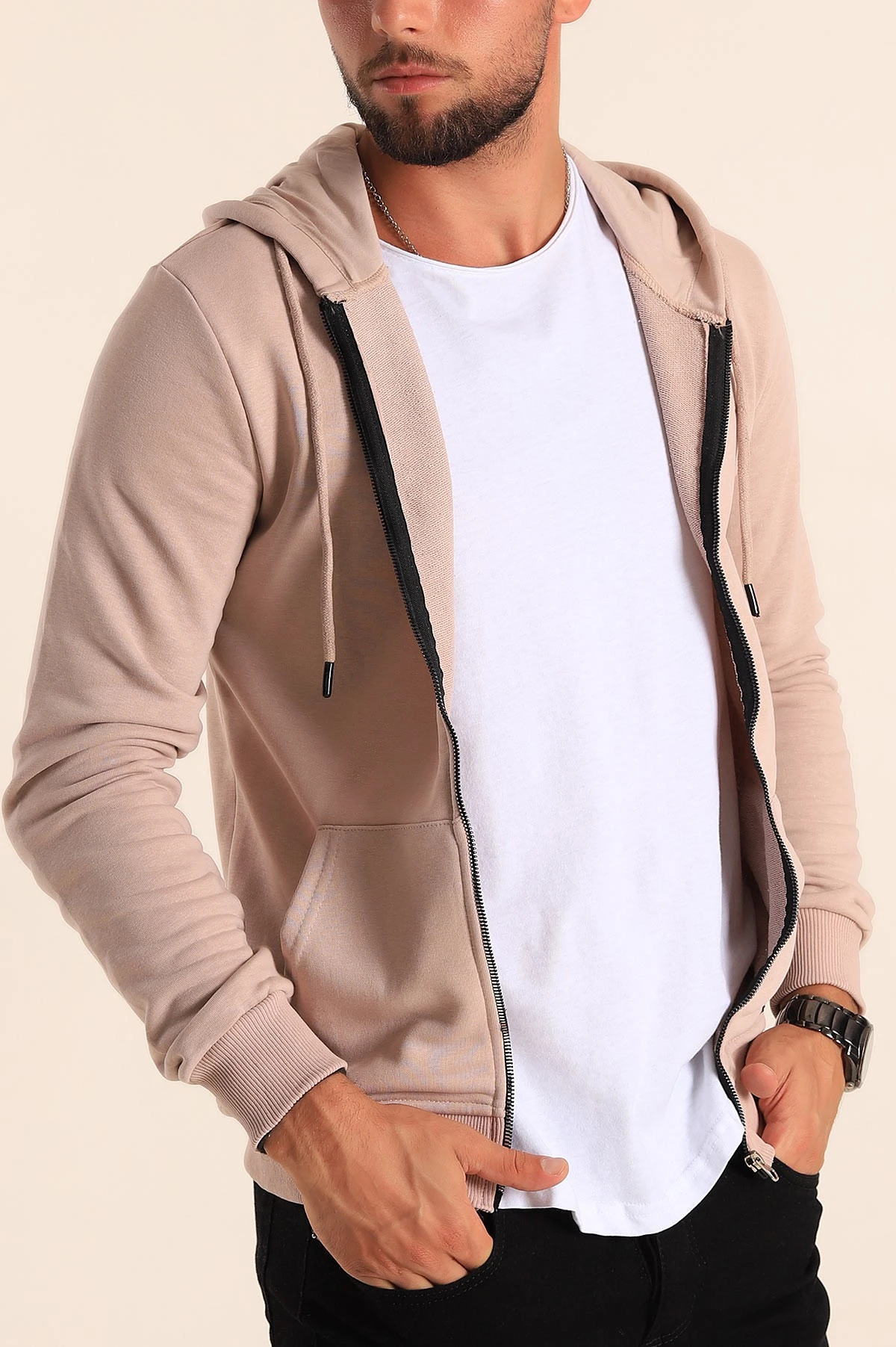 Taş Fermuarlı Kapüşonlu Erkek Sweatshirt 236555