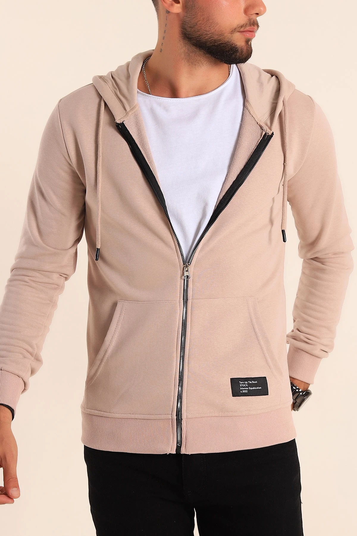 Taş Fermuarlı Kapüşonlu Erkek Sweatshirt 236555