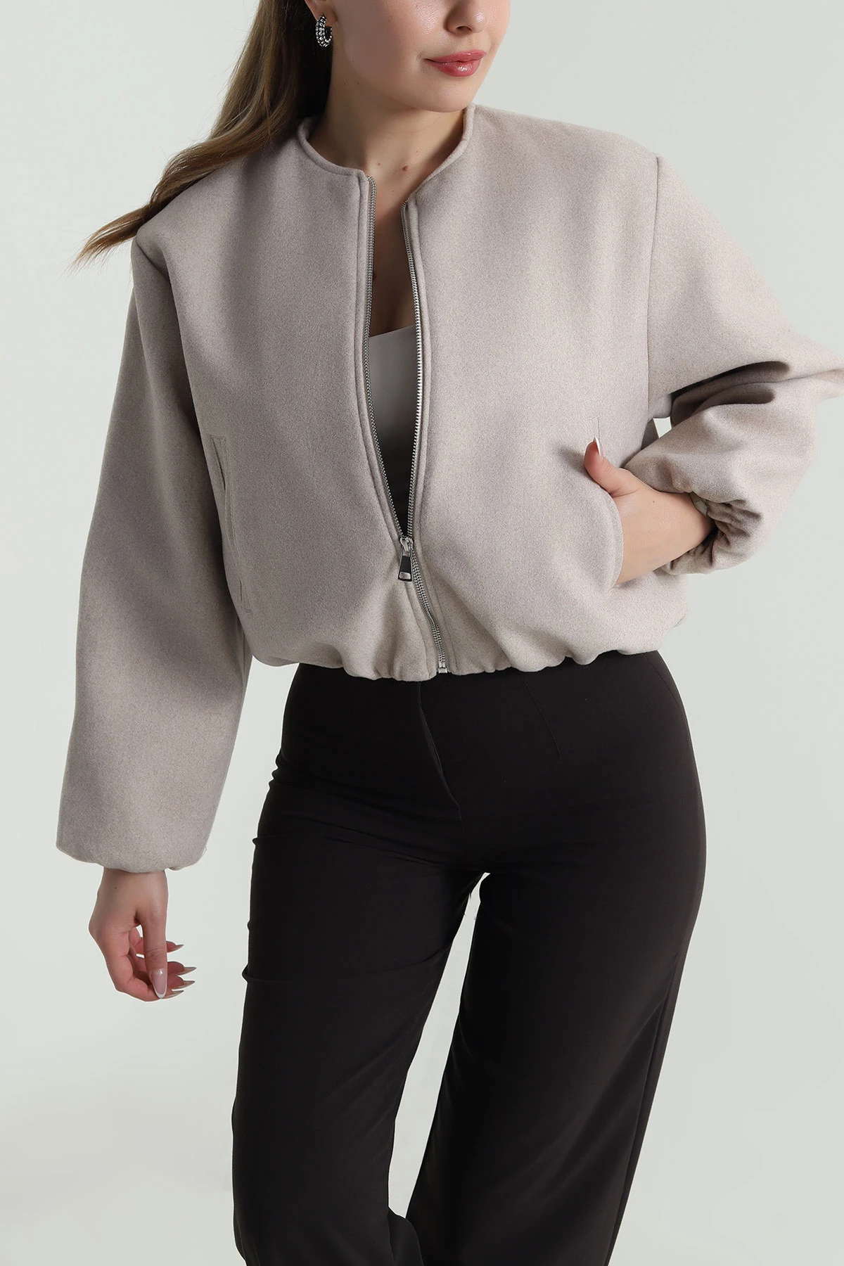 Taş Fermuarlı Kaşe Kadın Mont 488313