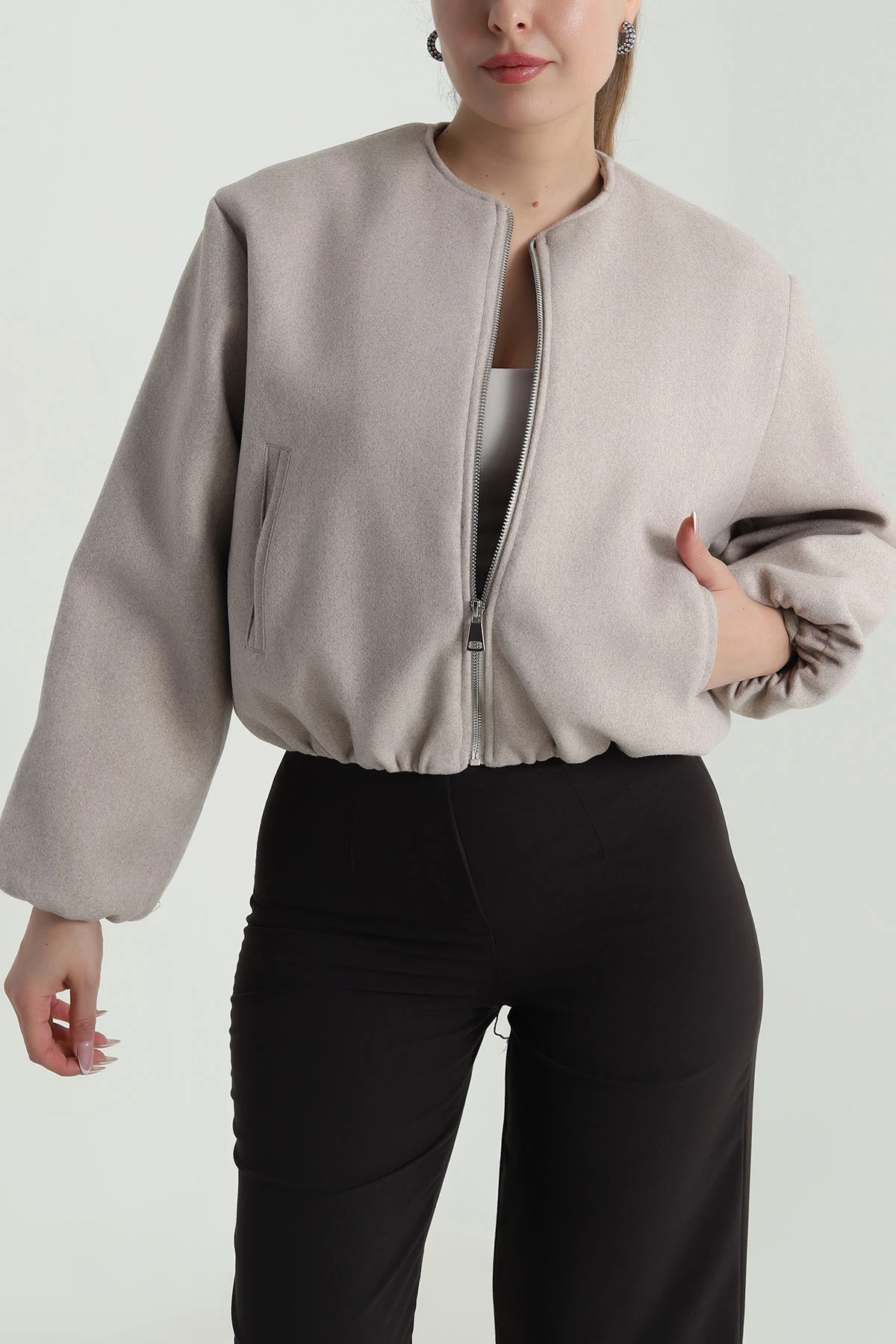 Taş Fermuarlı Kaşe Kadın Mont 488313