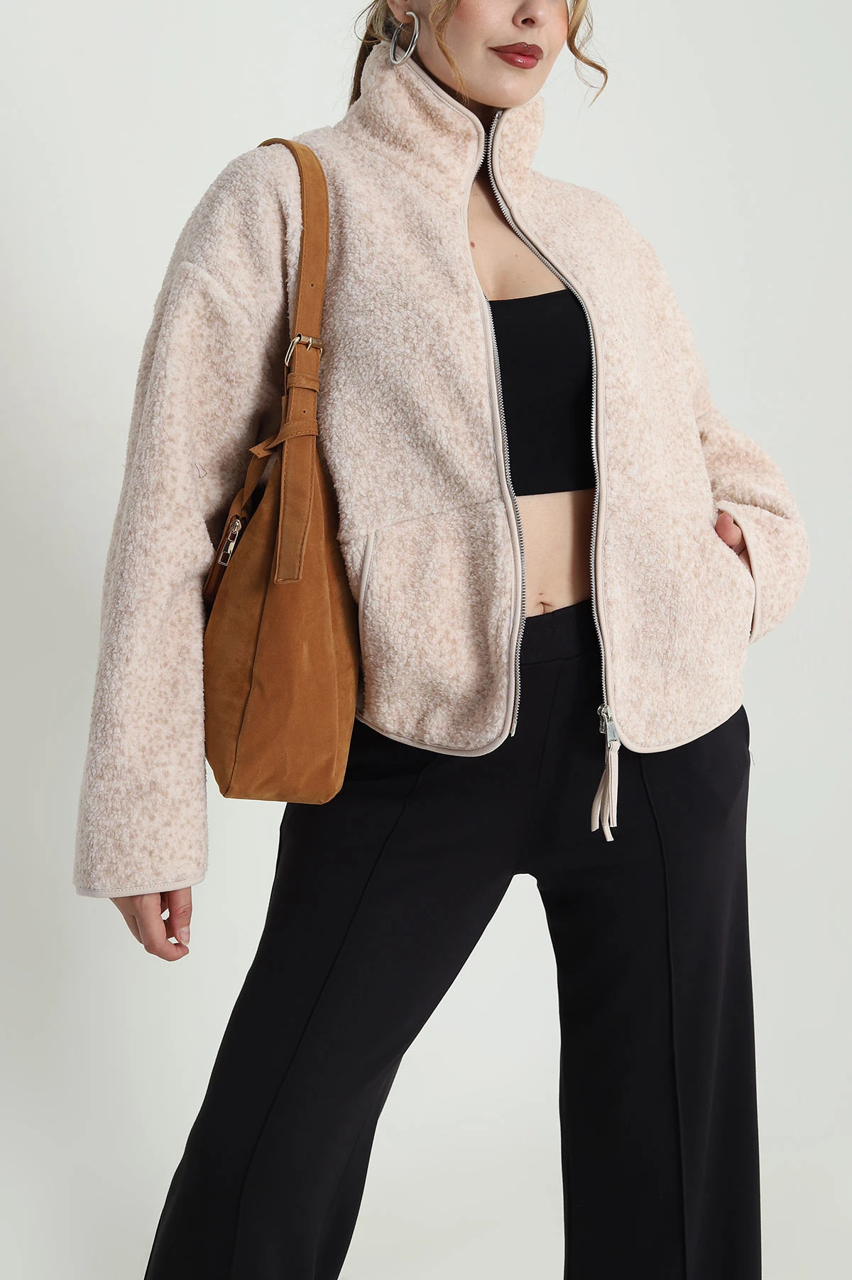 Taş Fermuarlı Teddy Kadın Sweat 483919
