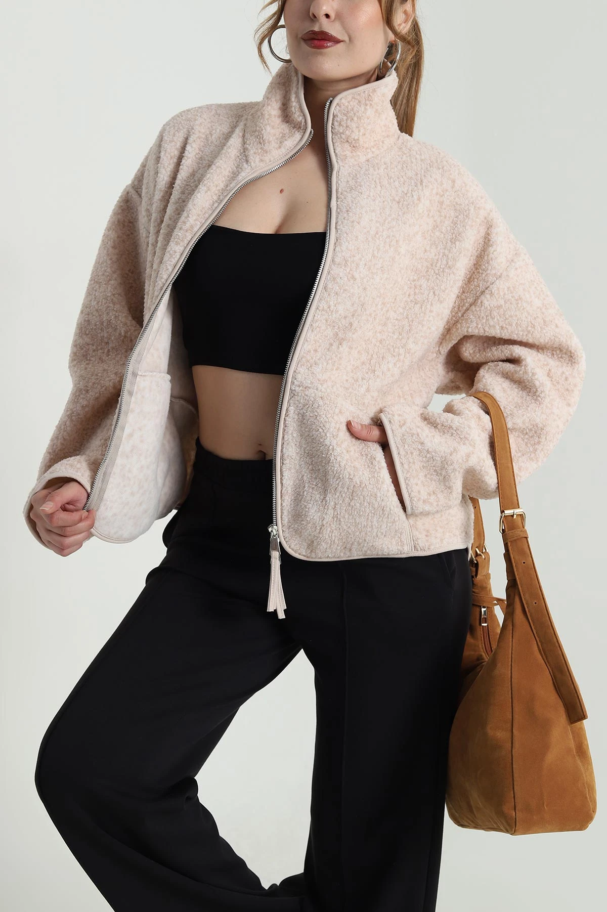 Taş Fermuarlı Teddy Kadın Sweat 483919
