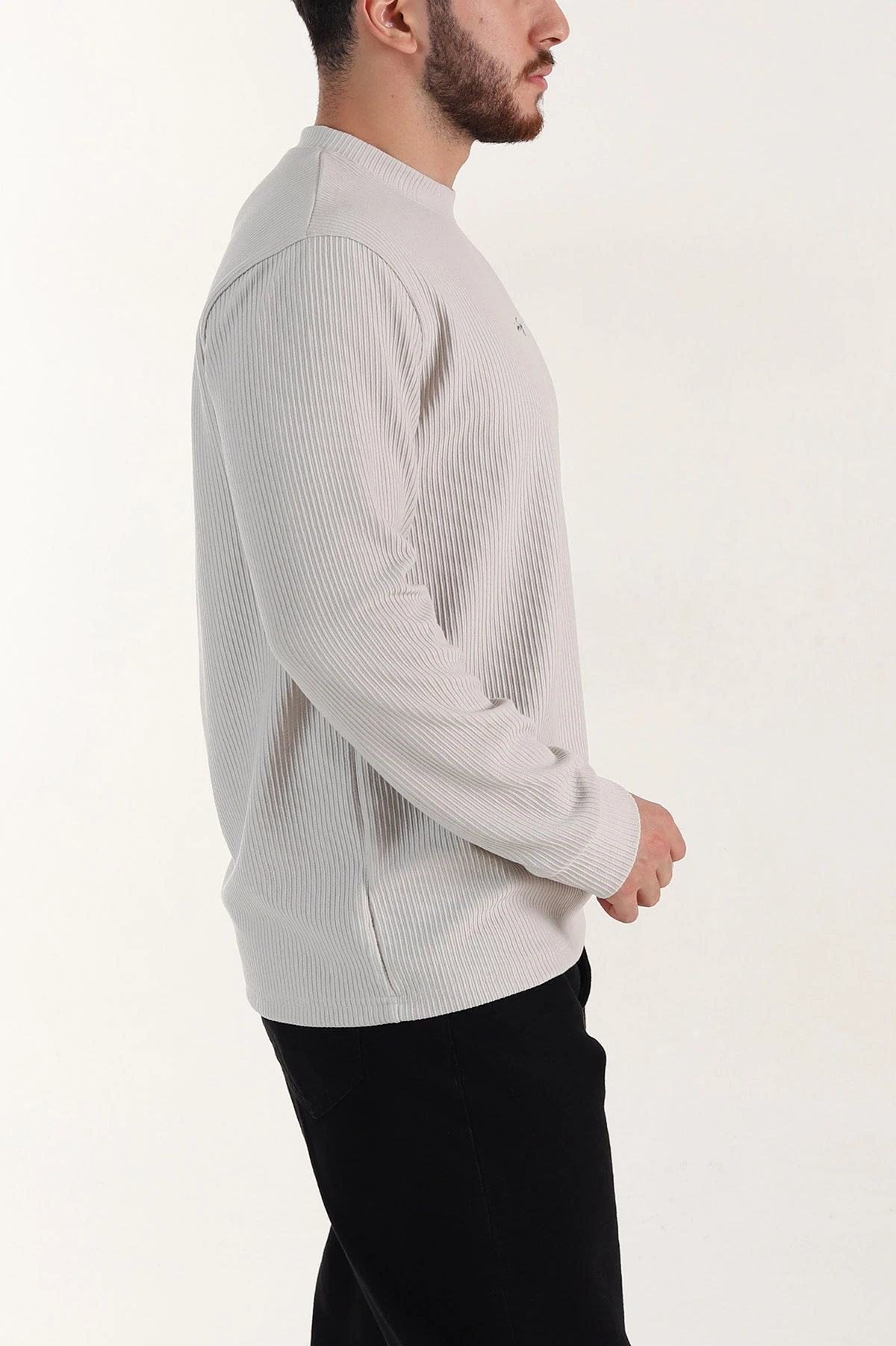 Taş Fitilli Bisiklet Yaka Yazı Detaylı Erkek Sweatshirt 396230
