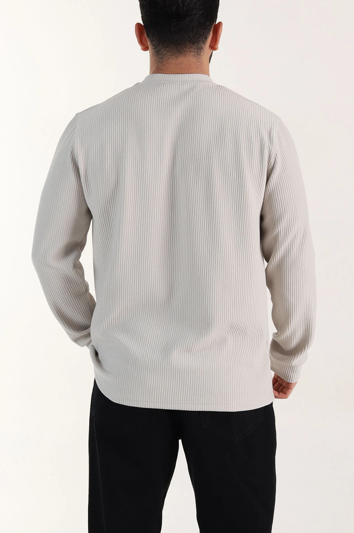 Taş Fitilli Bisiklet Yaka Yazı Detaylı Erkek Sweatshirt 396230