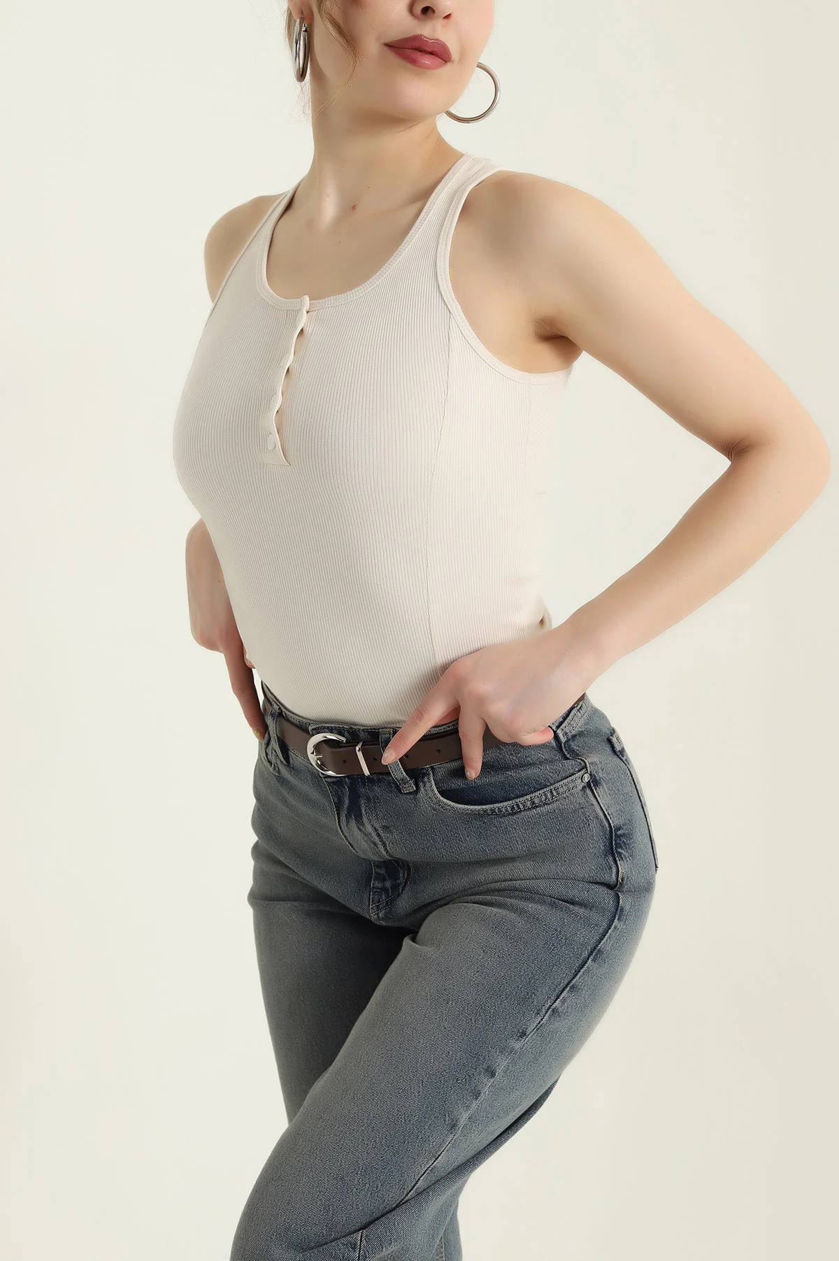 Taş Fitilli Kolsuz Kadın Bluz 433701