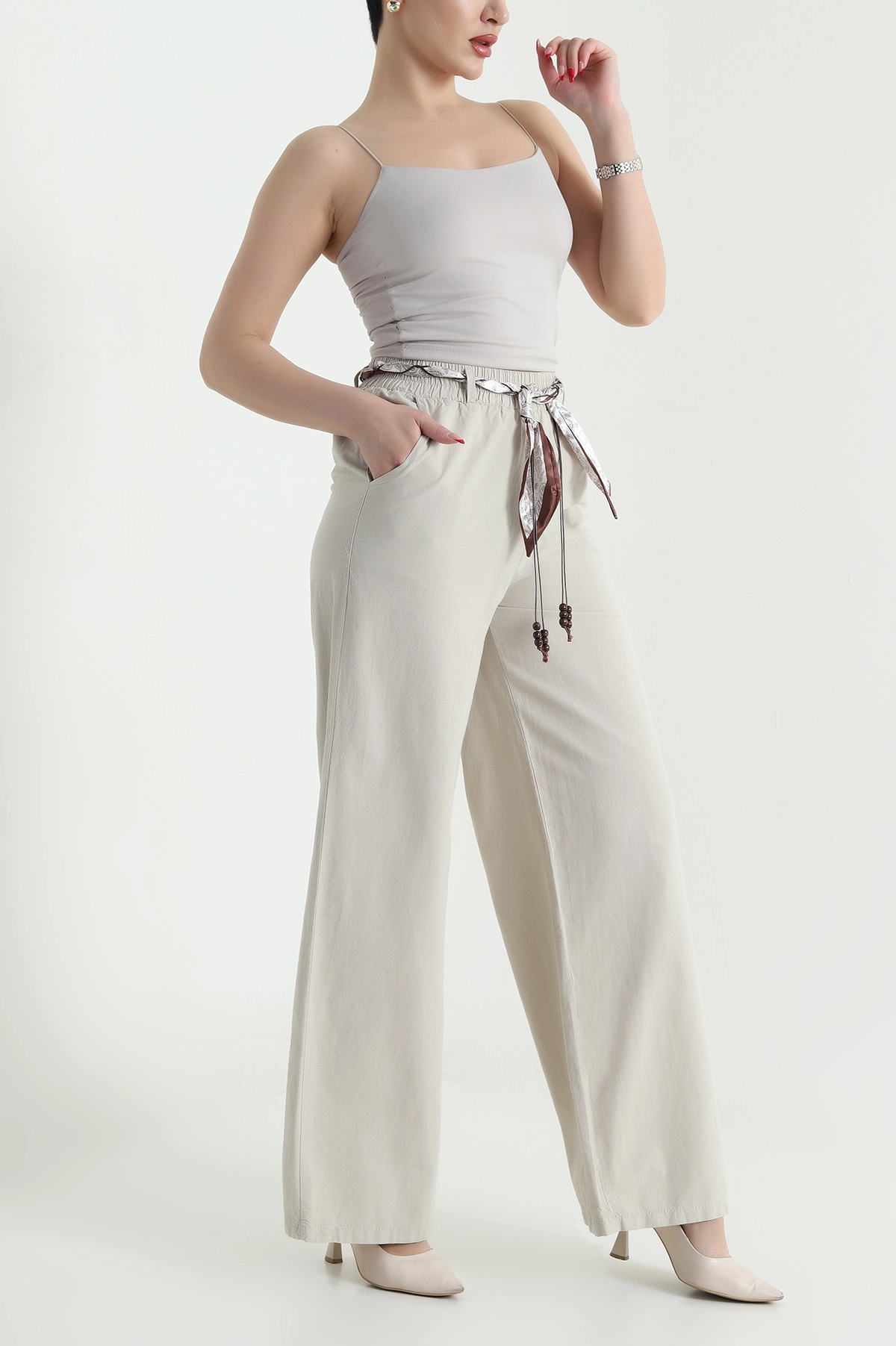 Taş Fular Kemerli Tensel Gabardin Kadın Pantolon 440443