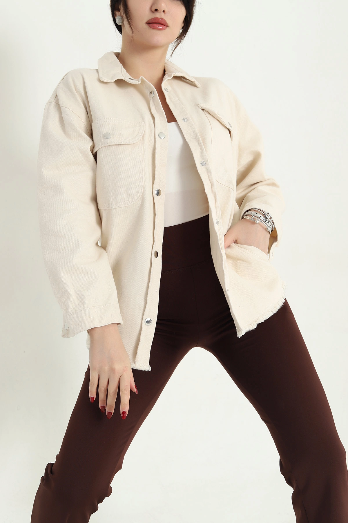 Taş Gabardin Kumaş Püsküllü Gömlek Ceket 337999