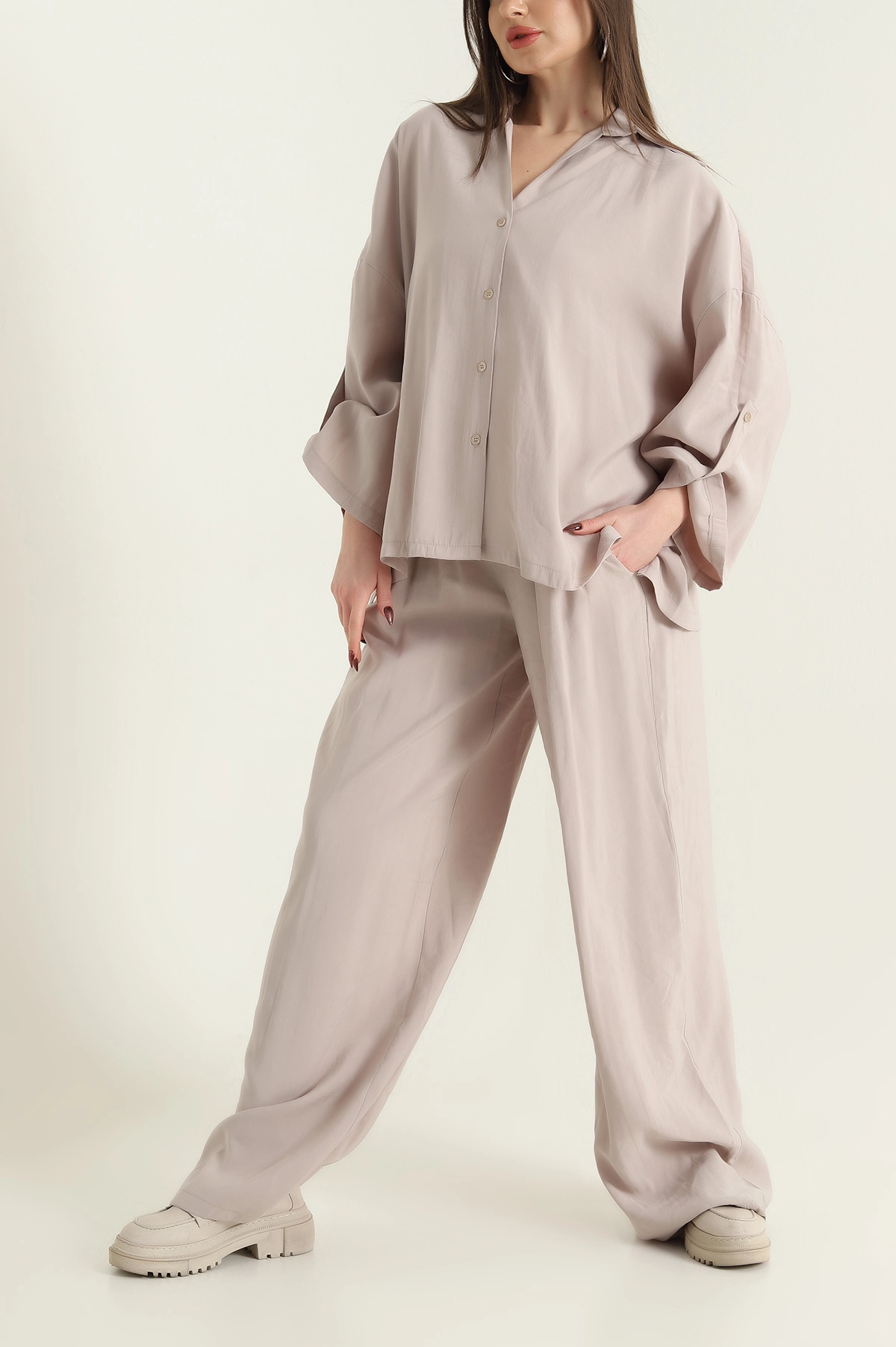 Taş Gömlek Pantolon Modal Kadın İkili Takım 429884