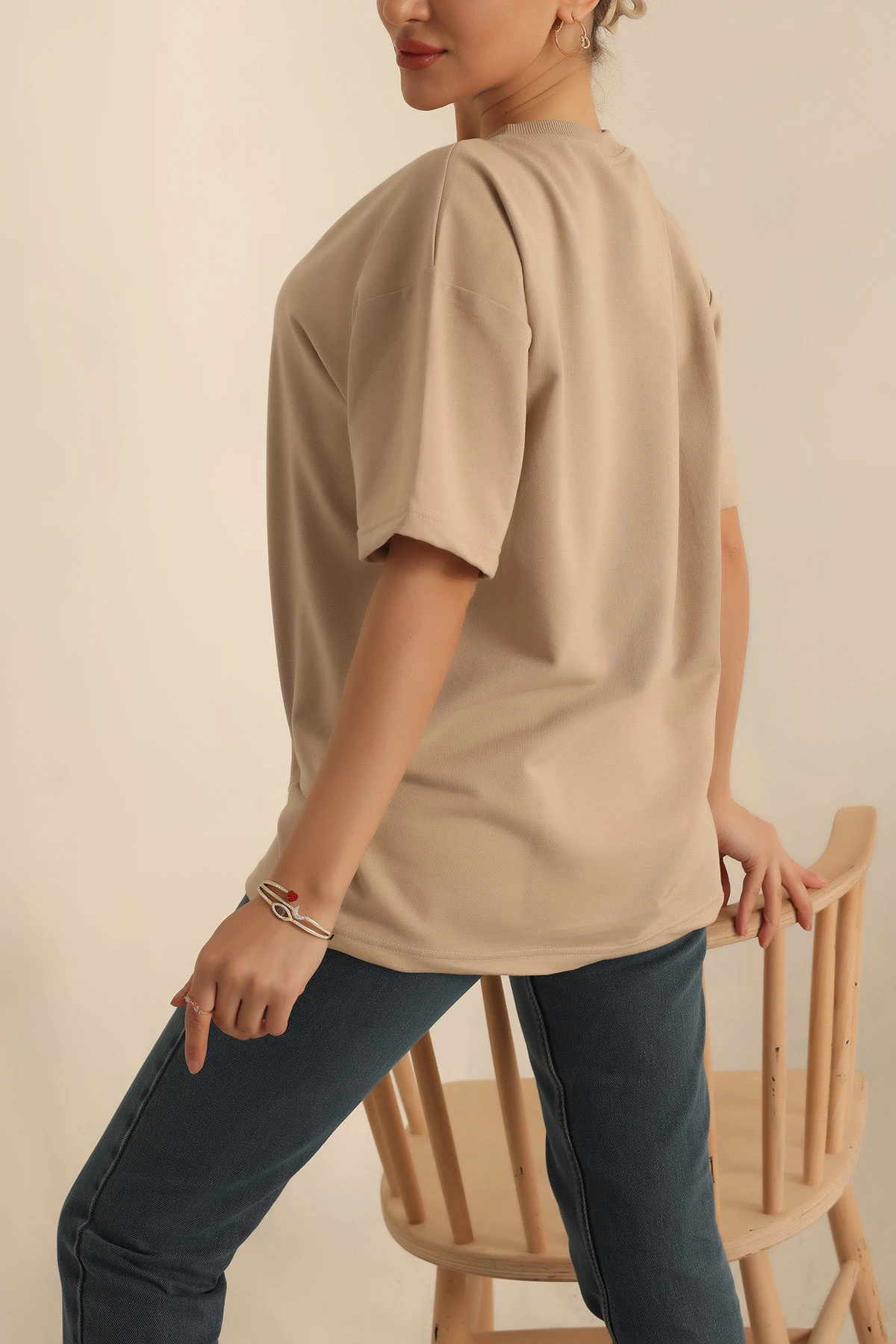 Taş İki İp Oversize Bayan Tişört 234383