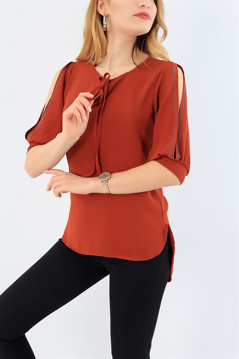 Taş İşlemeli Taba Bluz 29447B