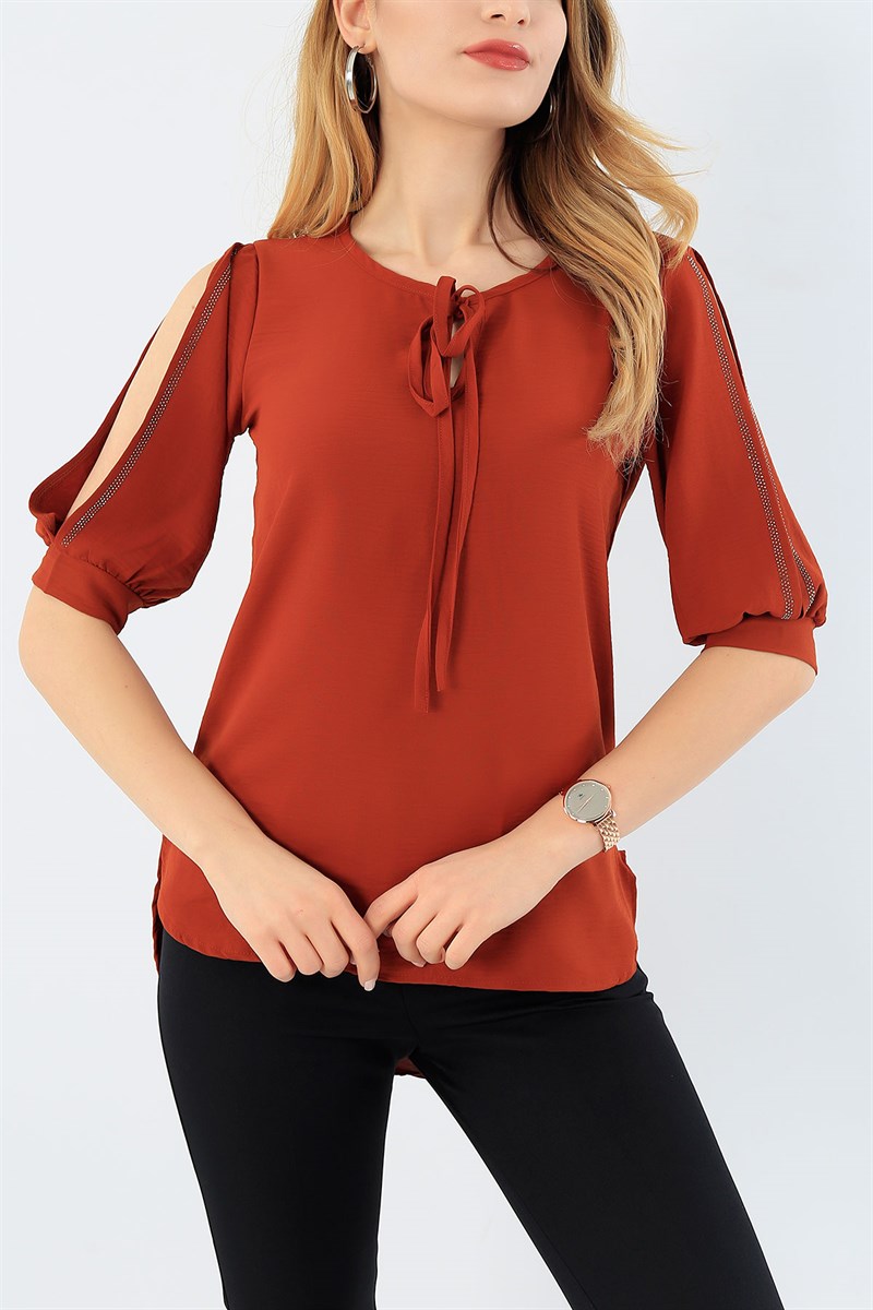Taş İşlemeli Taba Bluz 29447B