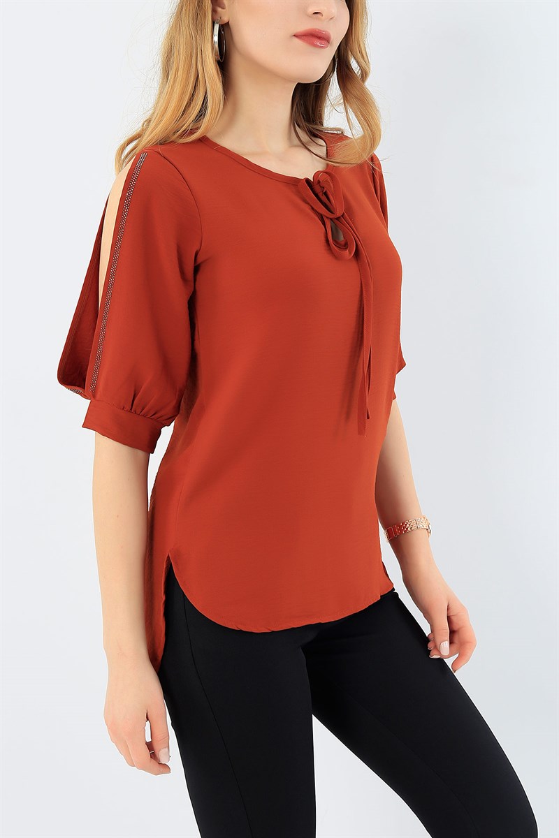 Taş İşlemeli Taba Bluz 29447B