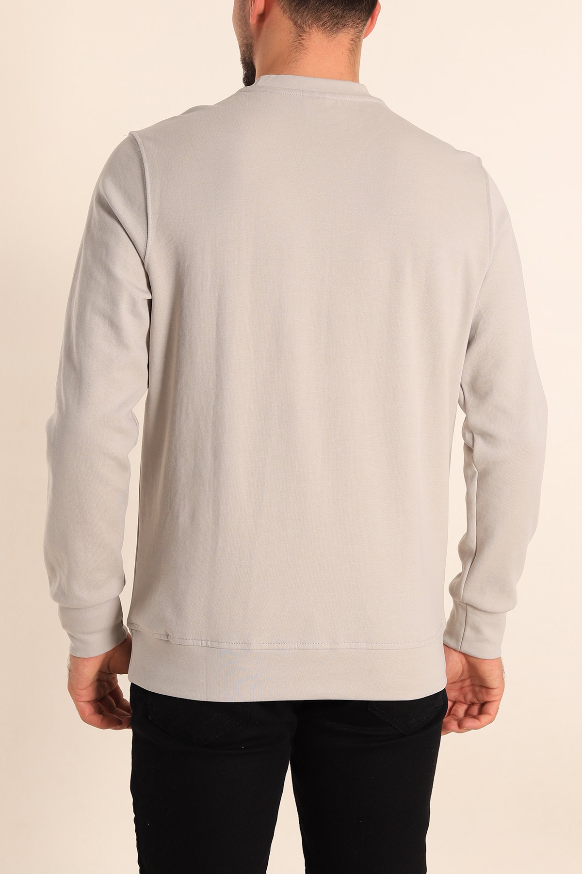 Taş Kabartma Yazılı Bisiklet Yaka Erkek Sweatshirt 204810