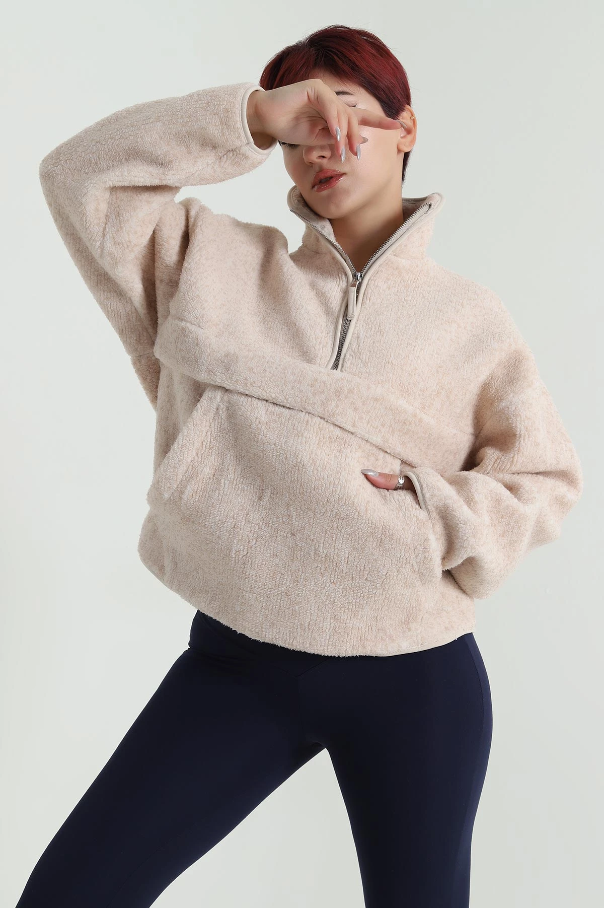 Taş Kangru Cep Detay Teddy Kadın Sweat 482461