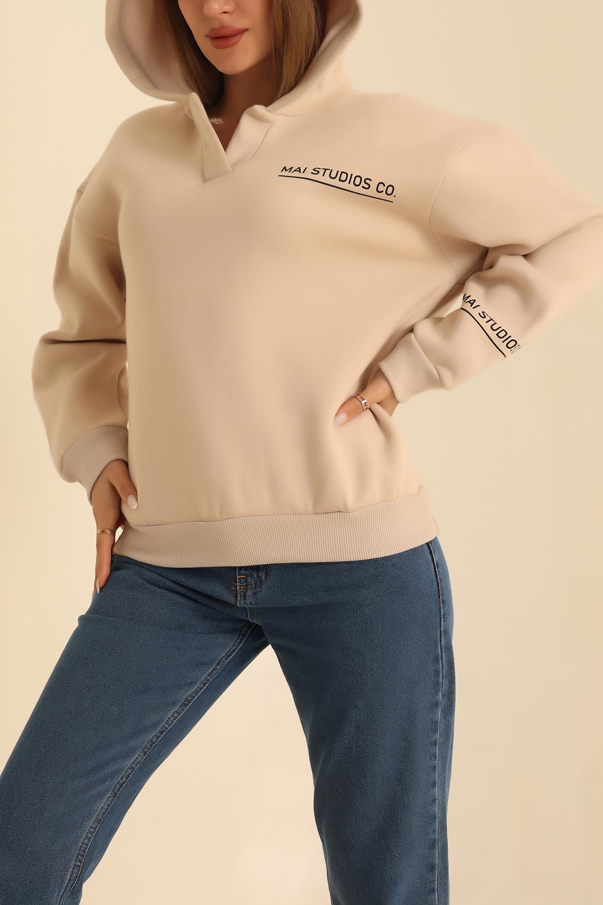 Taş Kapüşonlu Şardonlu Bayan Sweat 217690