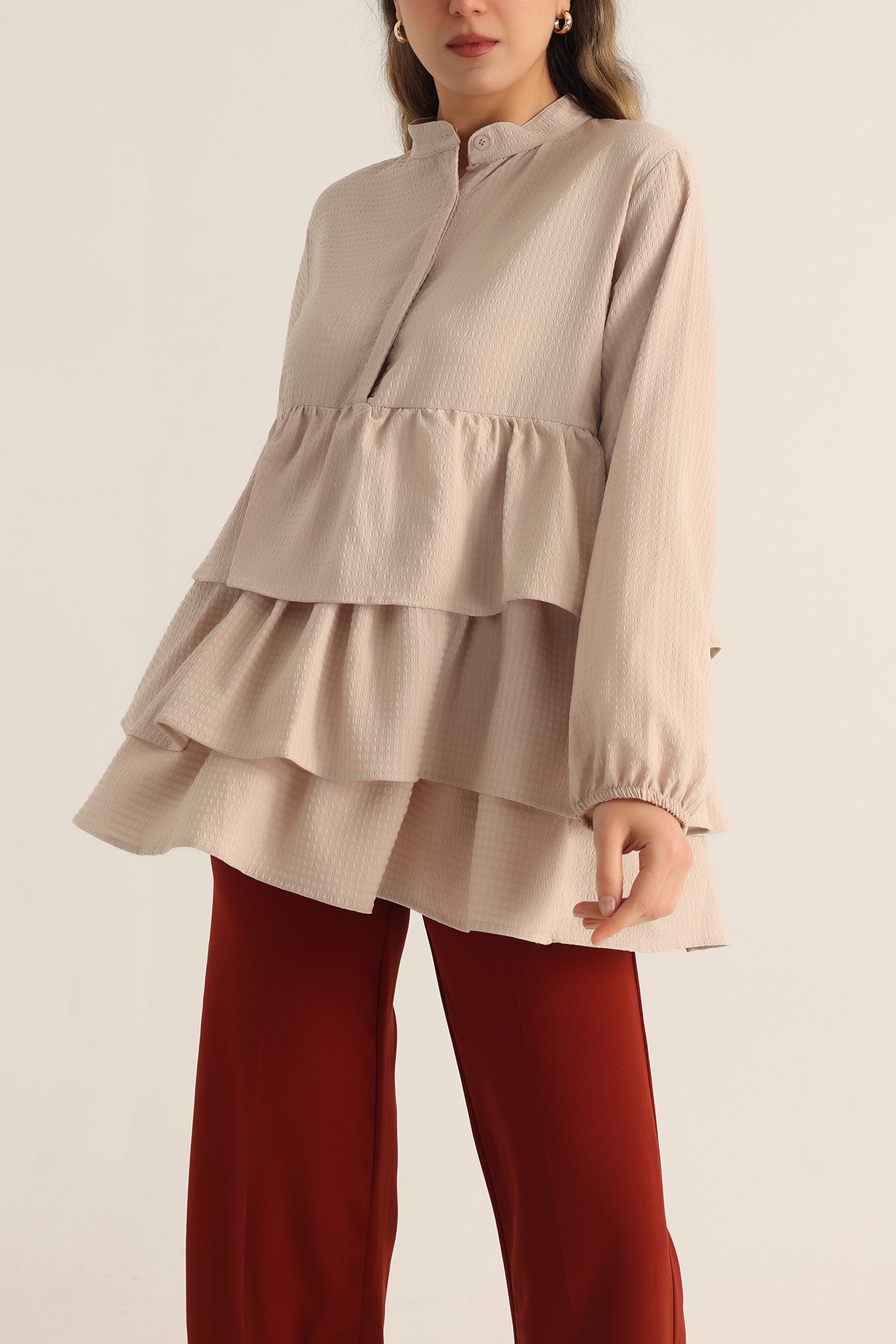 Taş Katlı Tasarım Gofre Kumaş Tunik 174863