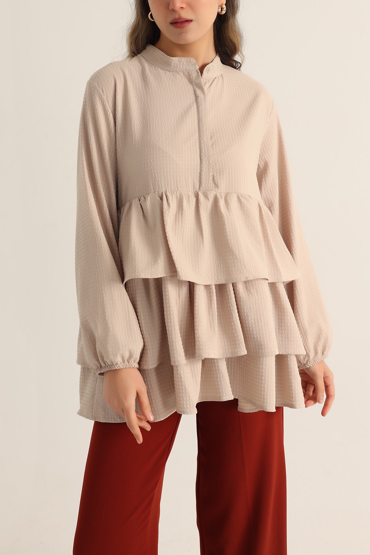 Taş Katlı Tasarım Gofre Kumaş Tunik 174863