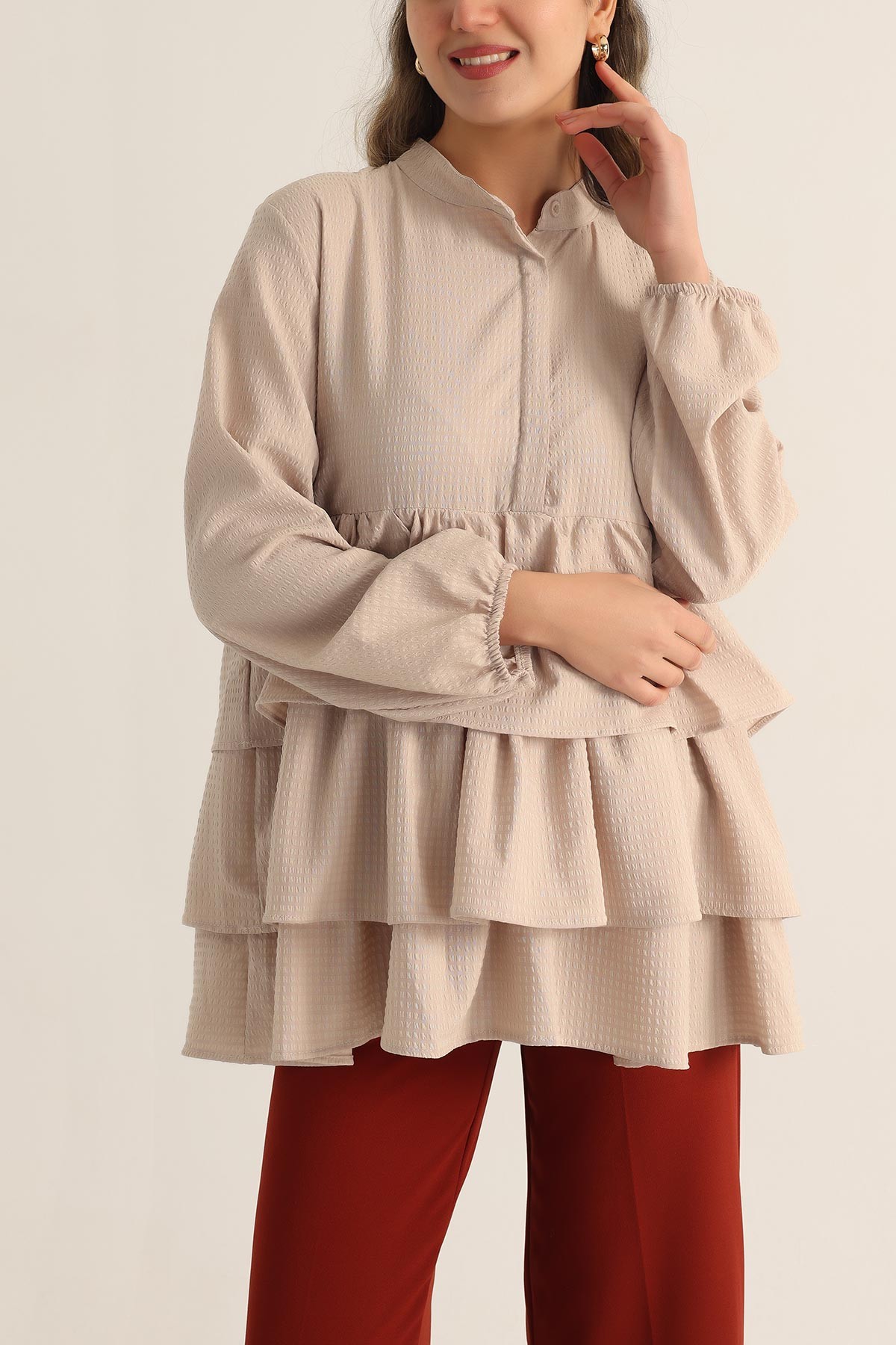 Taş Katlı Tasarım Gofre Kumaş Tunik 174863