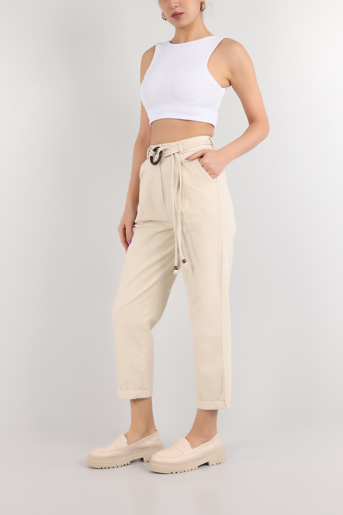 Taş Kemerli Gabardin Bayan Pantolon 161292