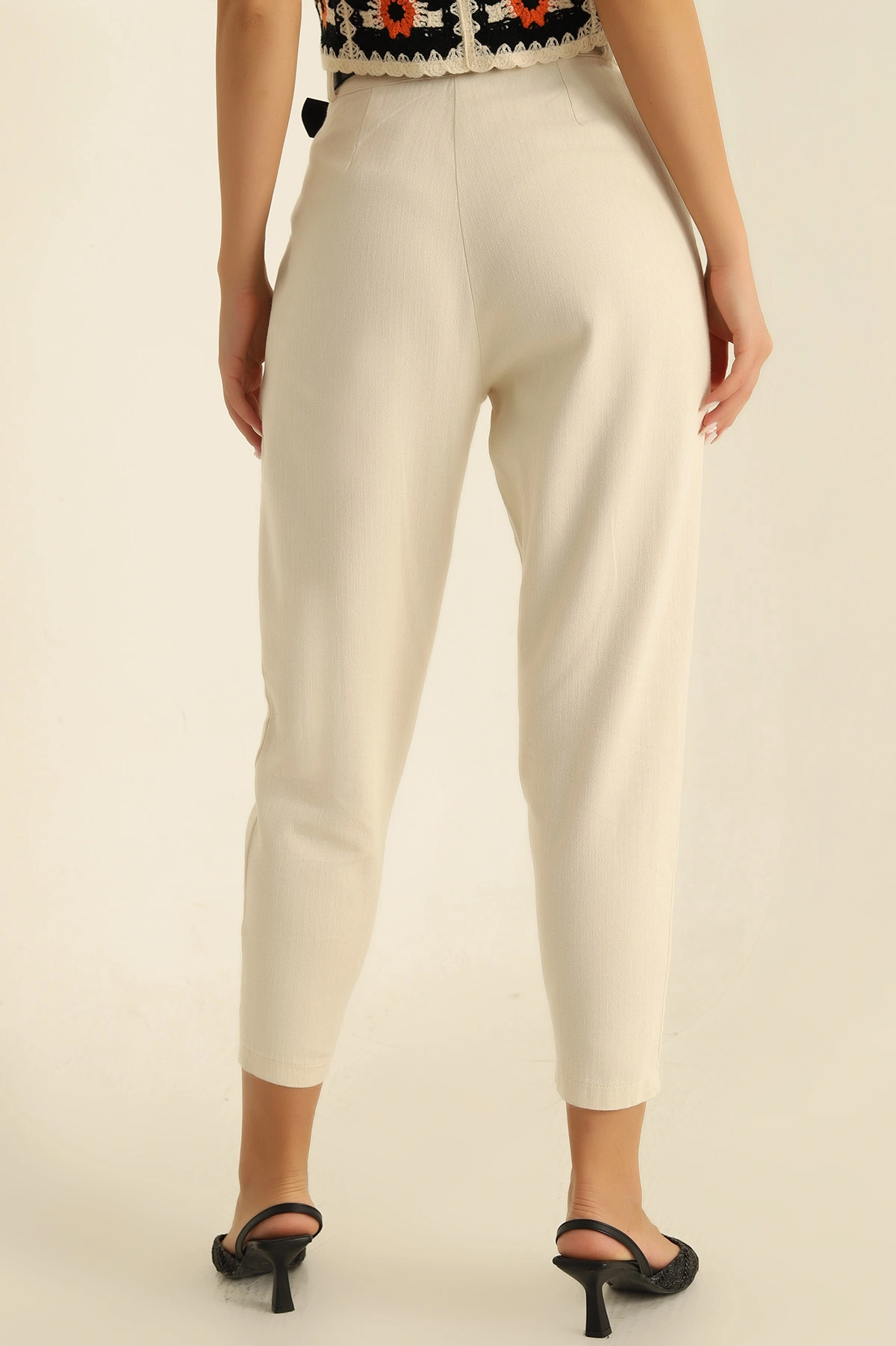 Taş Kemerli Jogger Keten Bayan Pantolon 284079
