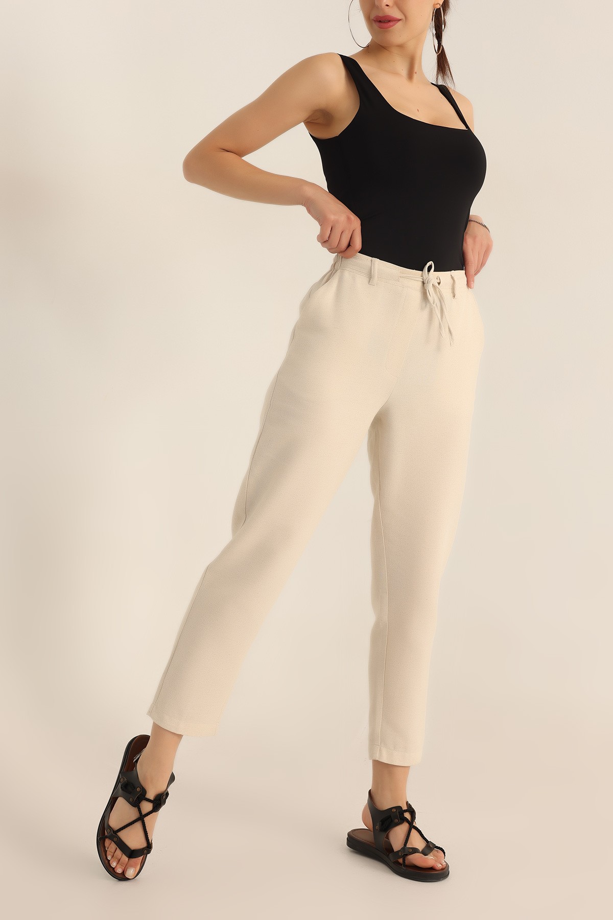 Taş Keten Jogger Bayan Pantolon 187695
