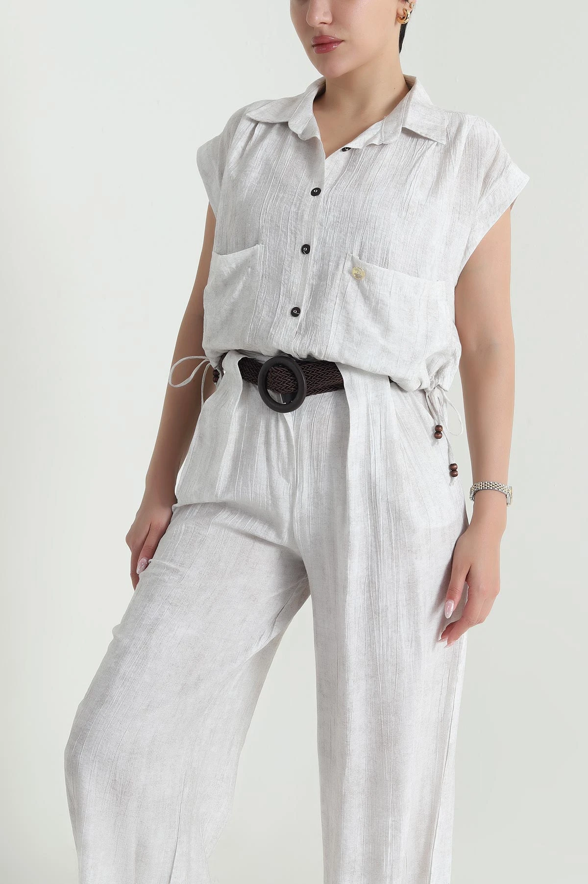 Taş Kolsuz Bluz Pantolon Empirme Kadın İkili Takım 464747