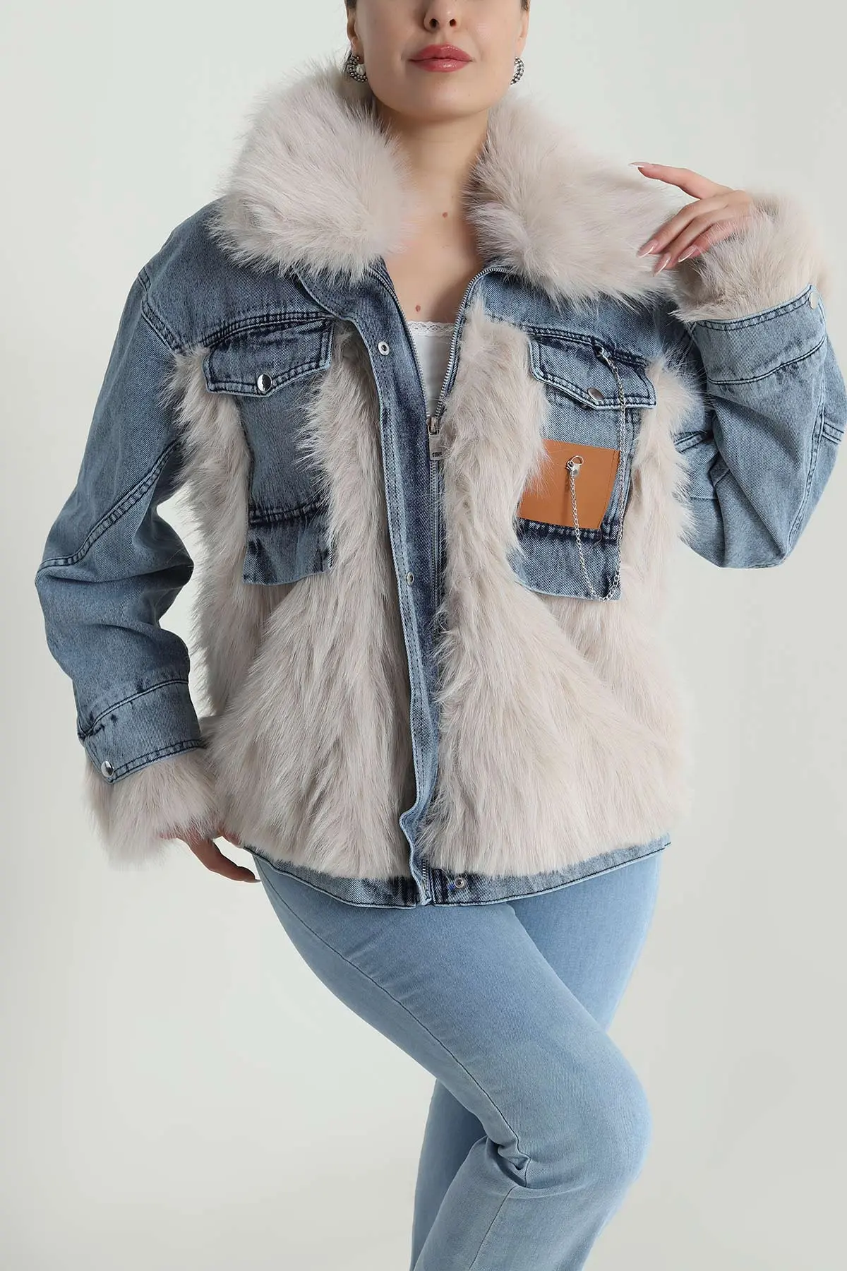 Taş Kot Garnili Yakası Çıkma Kürklü Lolita Kadın Mont 488786