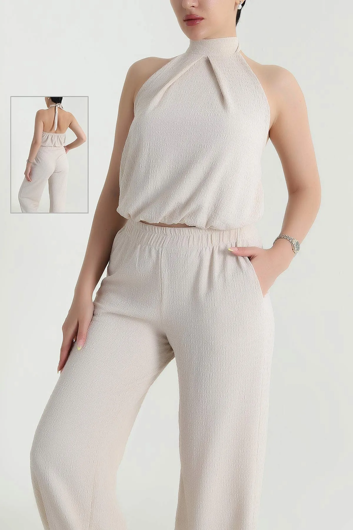 Taş Krinkıl Bluz Pantolon Kadın İkili Takım 466520