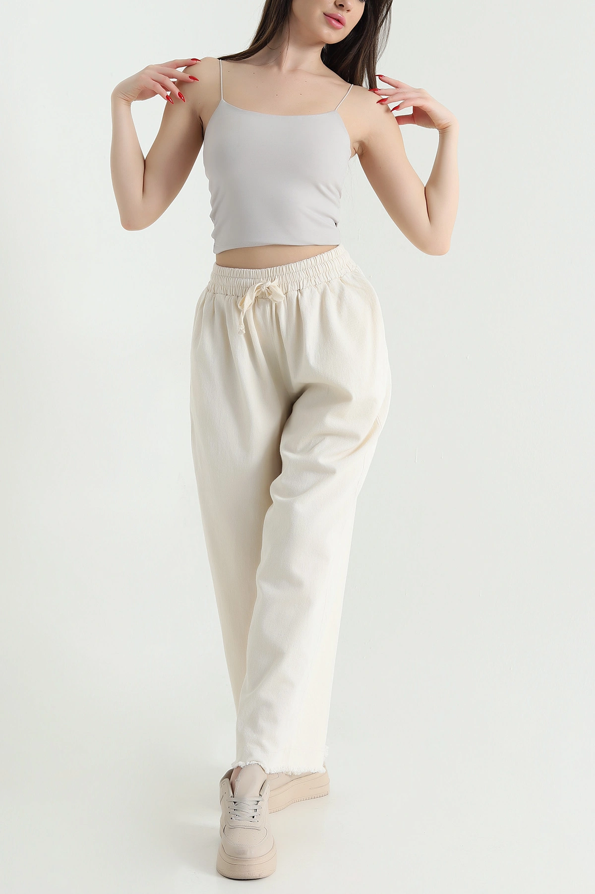 Taş Lazer Bol Paça Gabardin Kadın Pantolon 439164