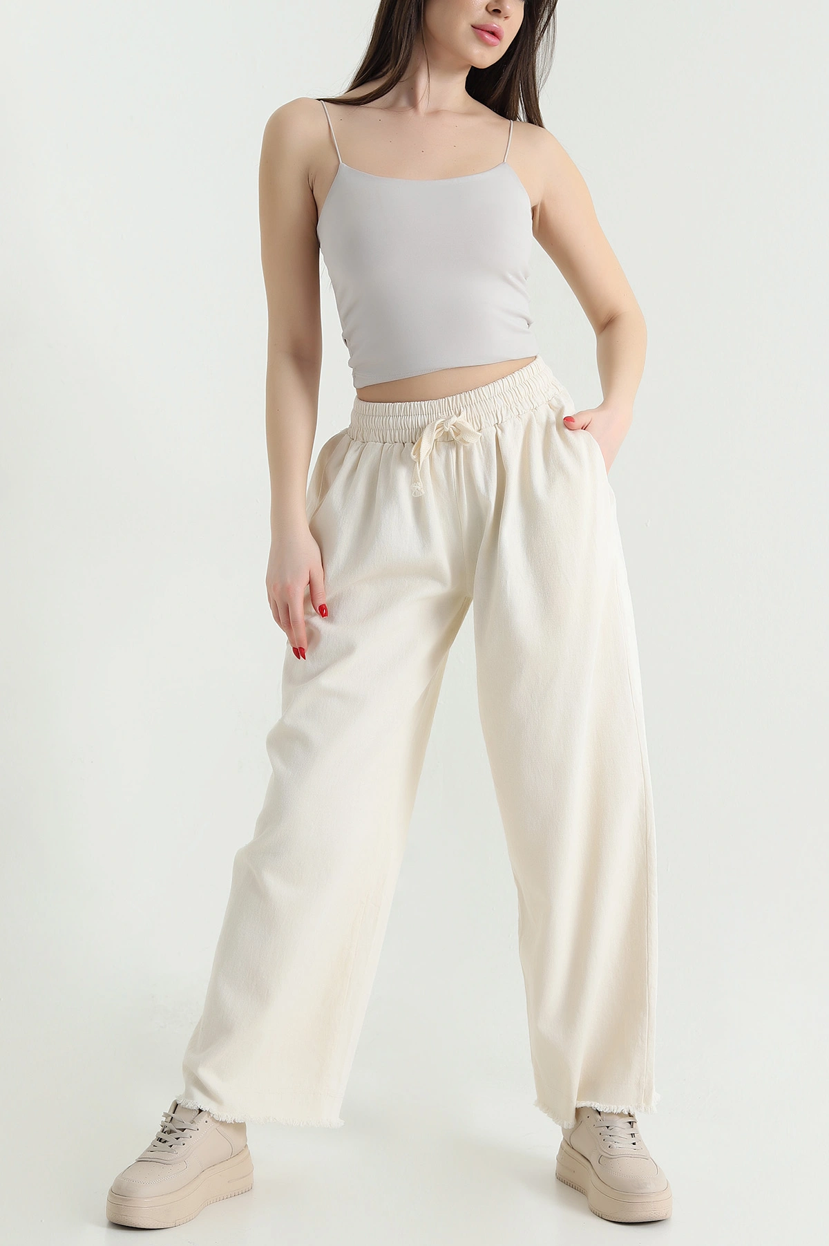 Taş Lazer Bol Paça Gabardin Kadın Pantolon 439164