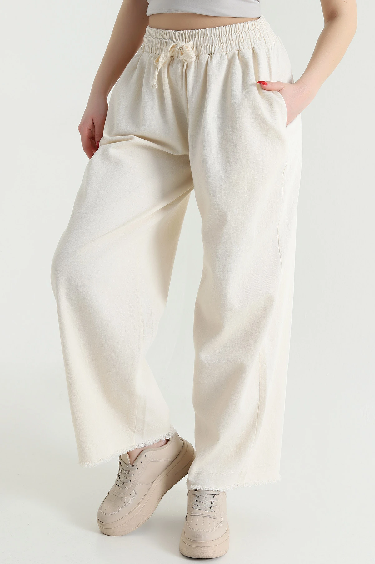 Taş Lazer Bol Paça Gabardin Kadın Pantolon 439164